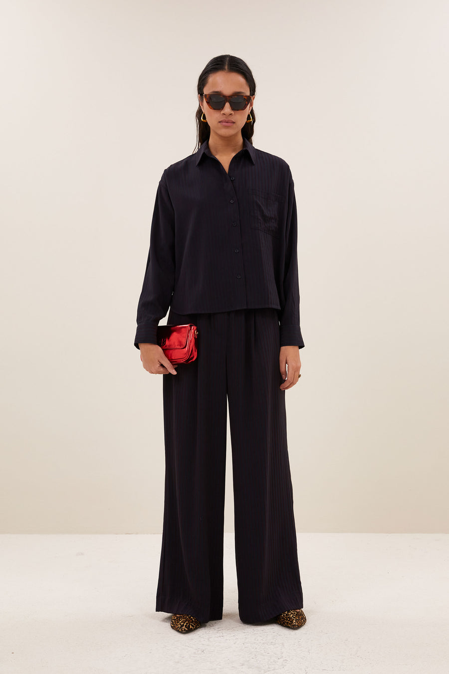 lise wide stripe blouse | wine stripe