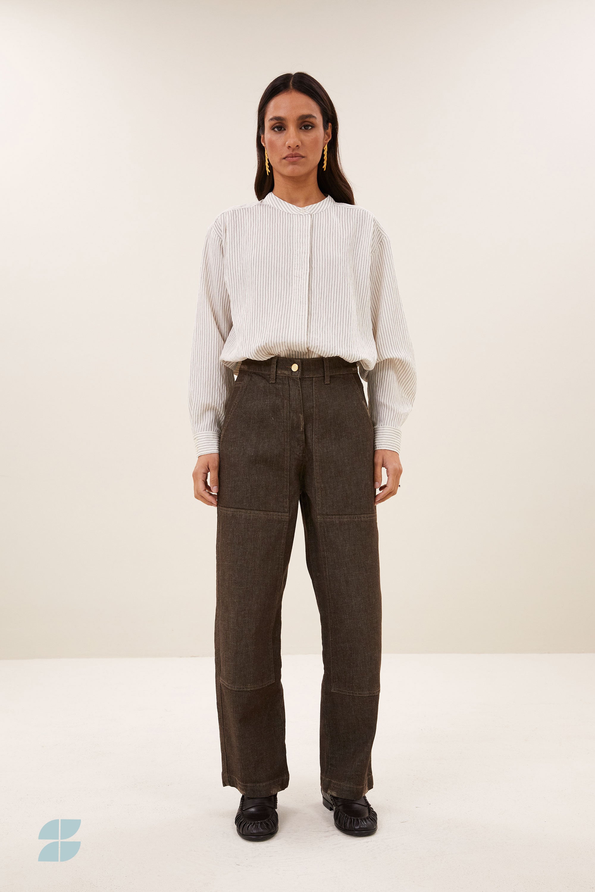 fia thin stripe blouse | jet black stripe