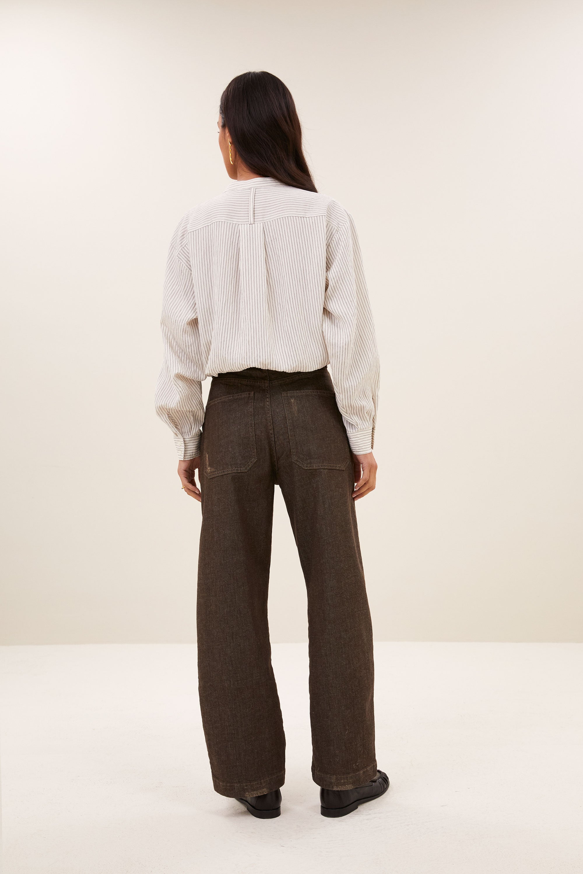 fia thin stripe blouse | jet black stripe