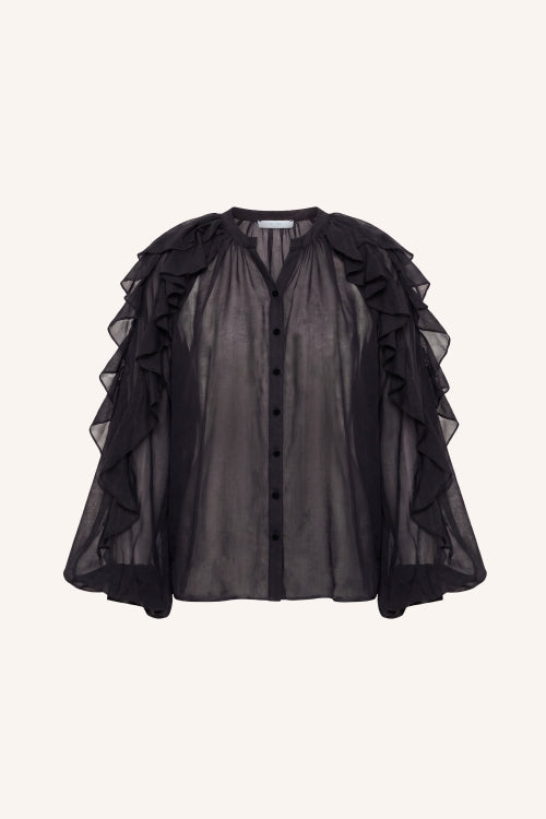 miyu-blouse-black-knoopsluiting-ruches-licht doorschijnend-by-bar-productfoto