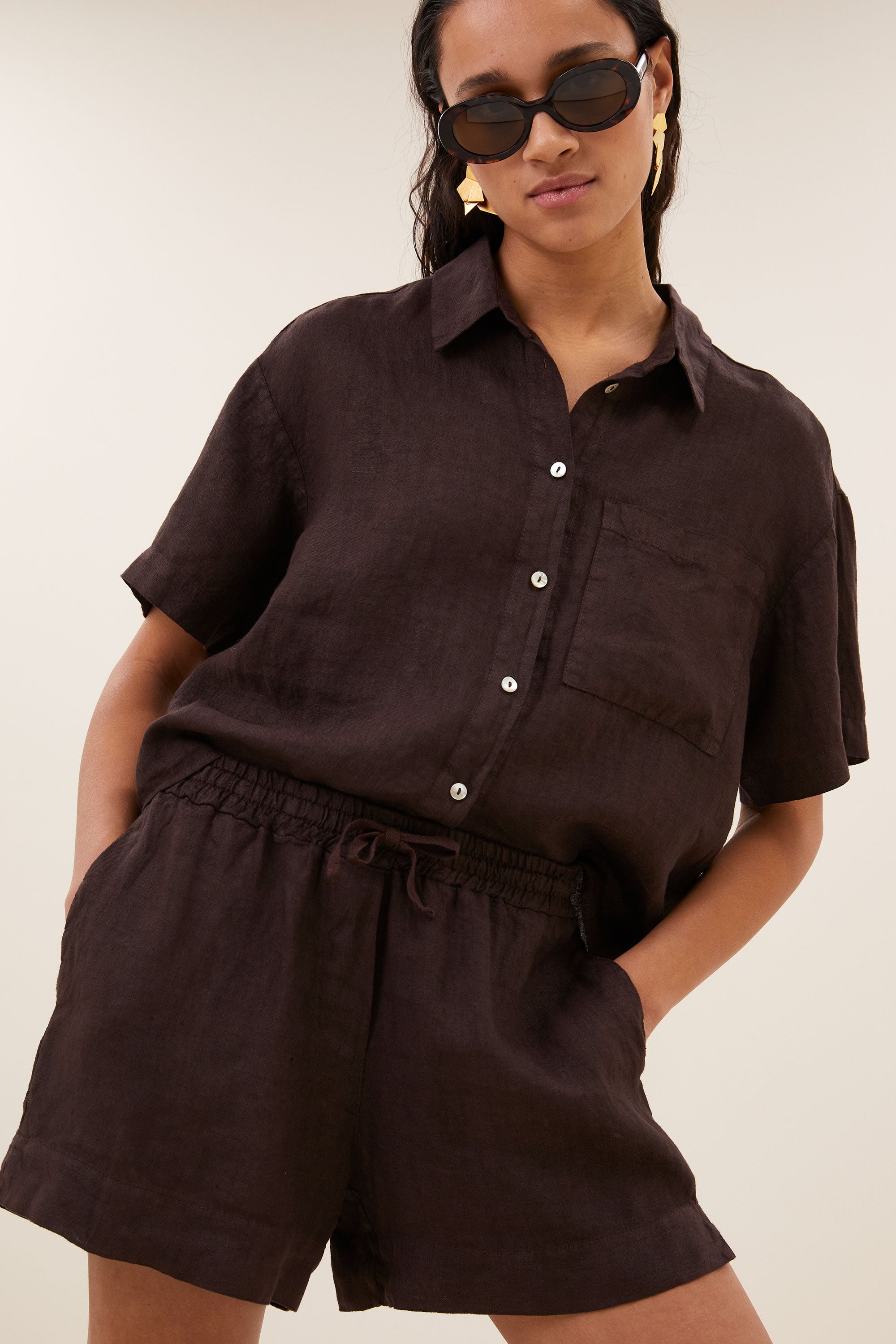 mara linen blouse | espresso