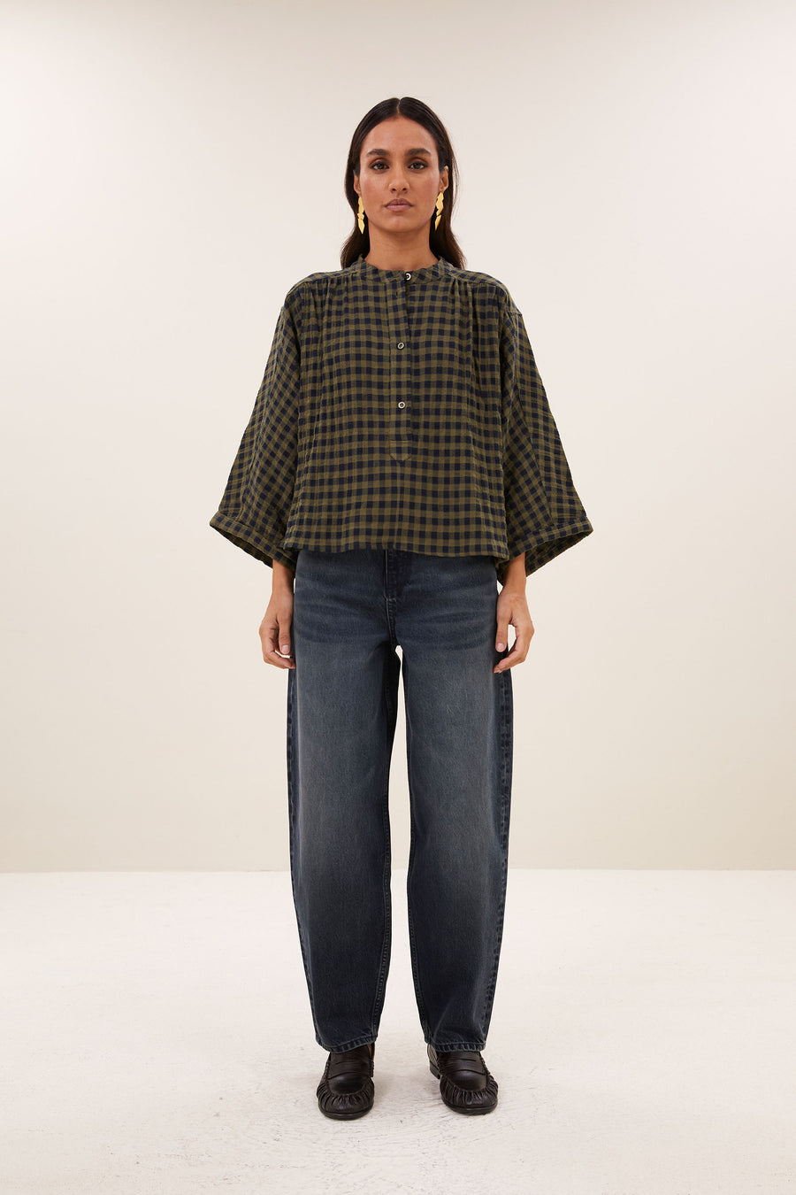 jess blouse | olive check