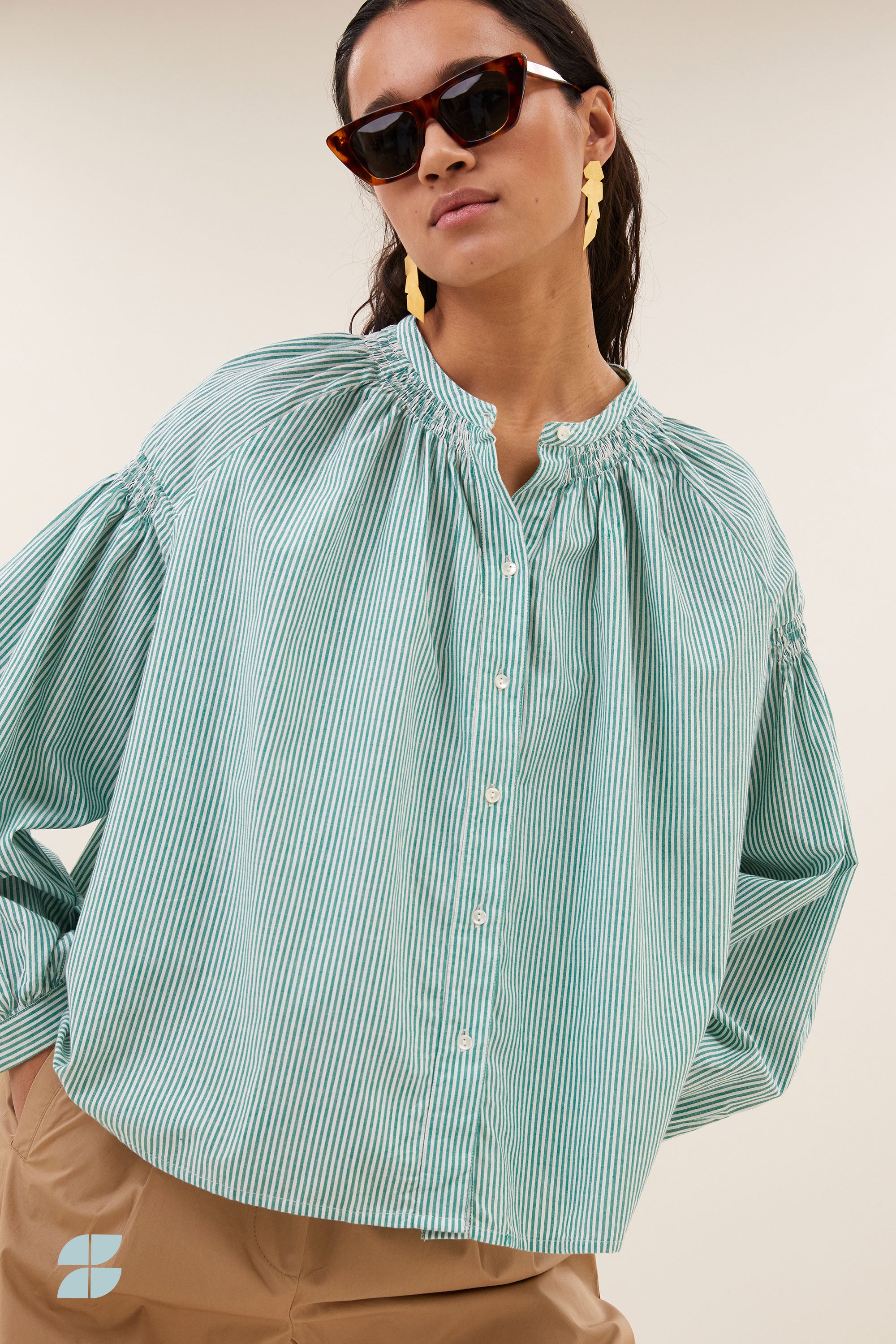 yume stripe blouse | forest pinstripe