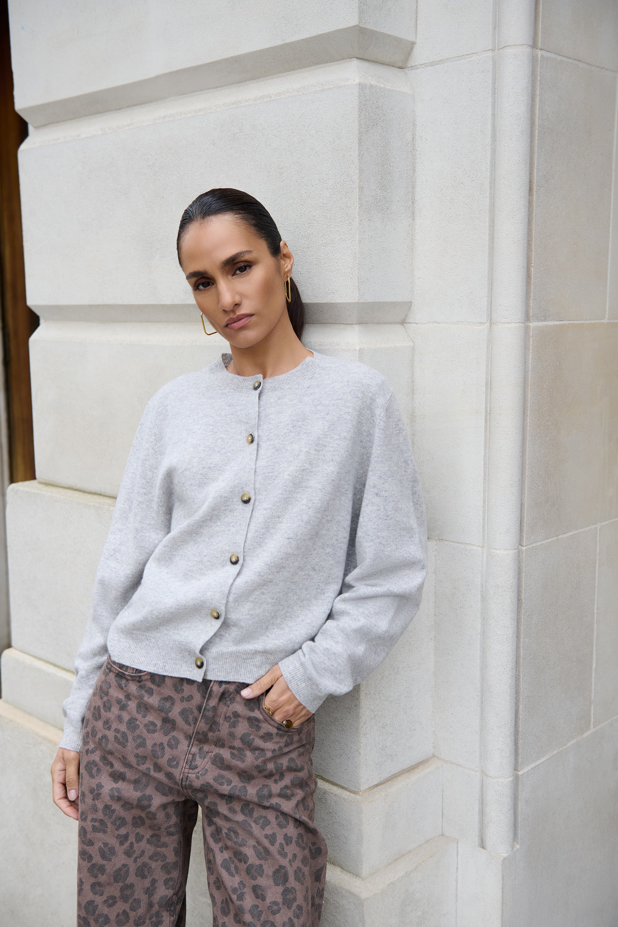 cleo merino cardigan | grey melee
