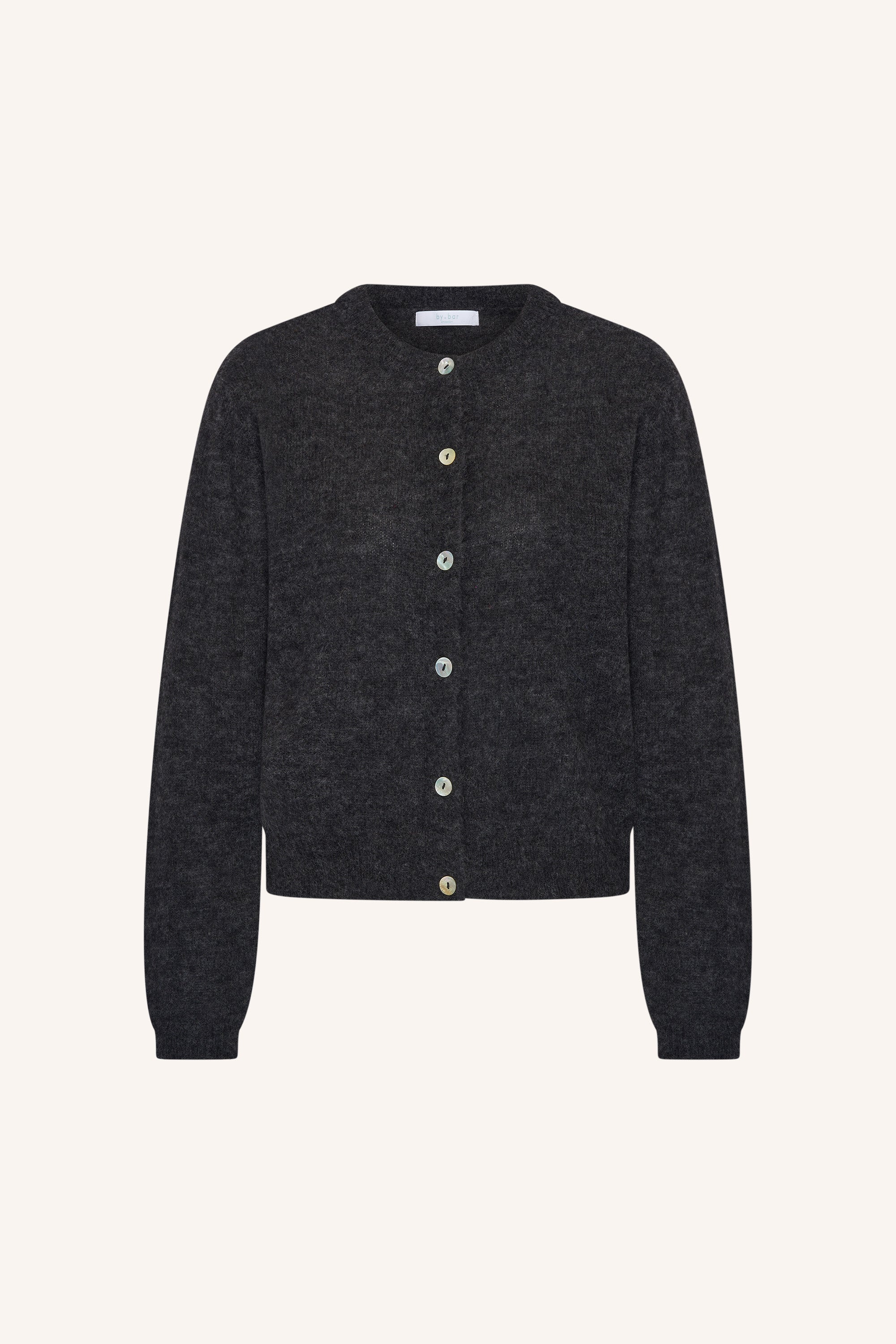 cleo-cardigan-dark-grey-melee-all-time classic-knoopsluiting-ronde halslijn-by-bar-productfoto