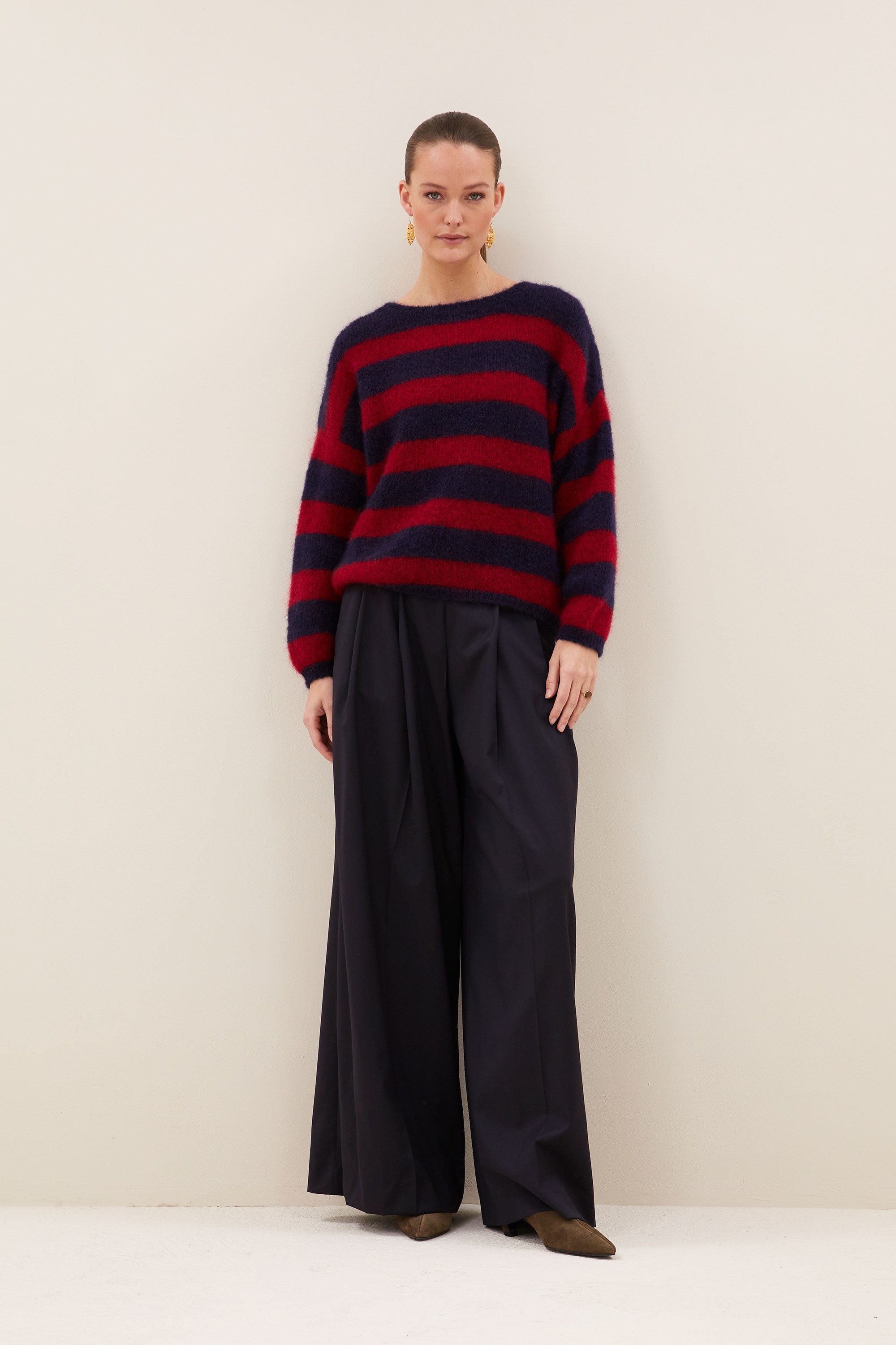 gigi-stripe-pullover-wine-stripe-comfortabele pasvorm-mix van mohair-ronde halslijn-by-bar-extra