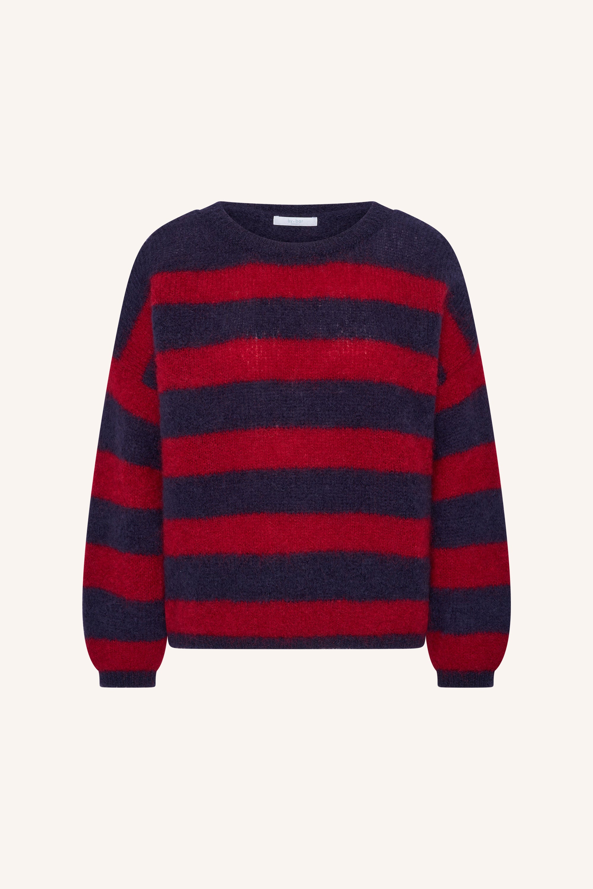 gigi-stripe-pullover-wine-stripe-comfortabele pasvorm-mix van mohair-ronde halslijn-by-bar-productfoto
