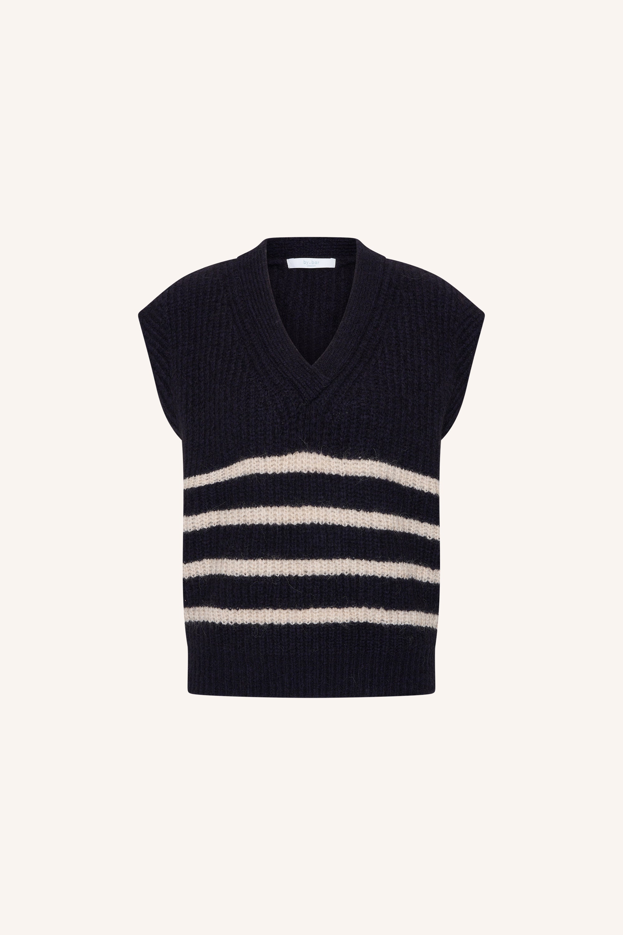 lune-spencer-midnight-marine-stripe-alpacamix kwaliteit-all-time classic-v-halslijn-by-bar-productfoto