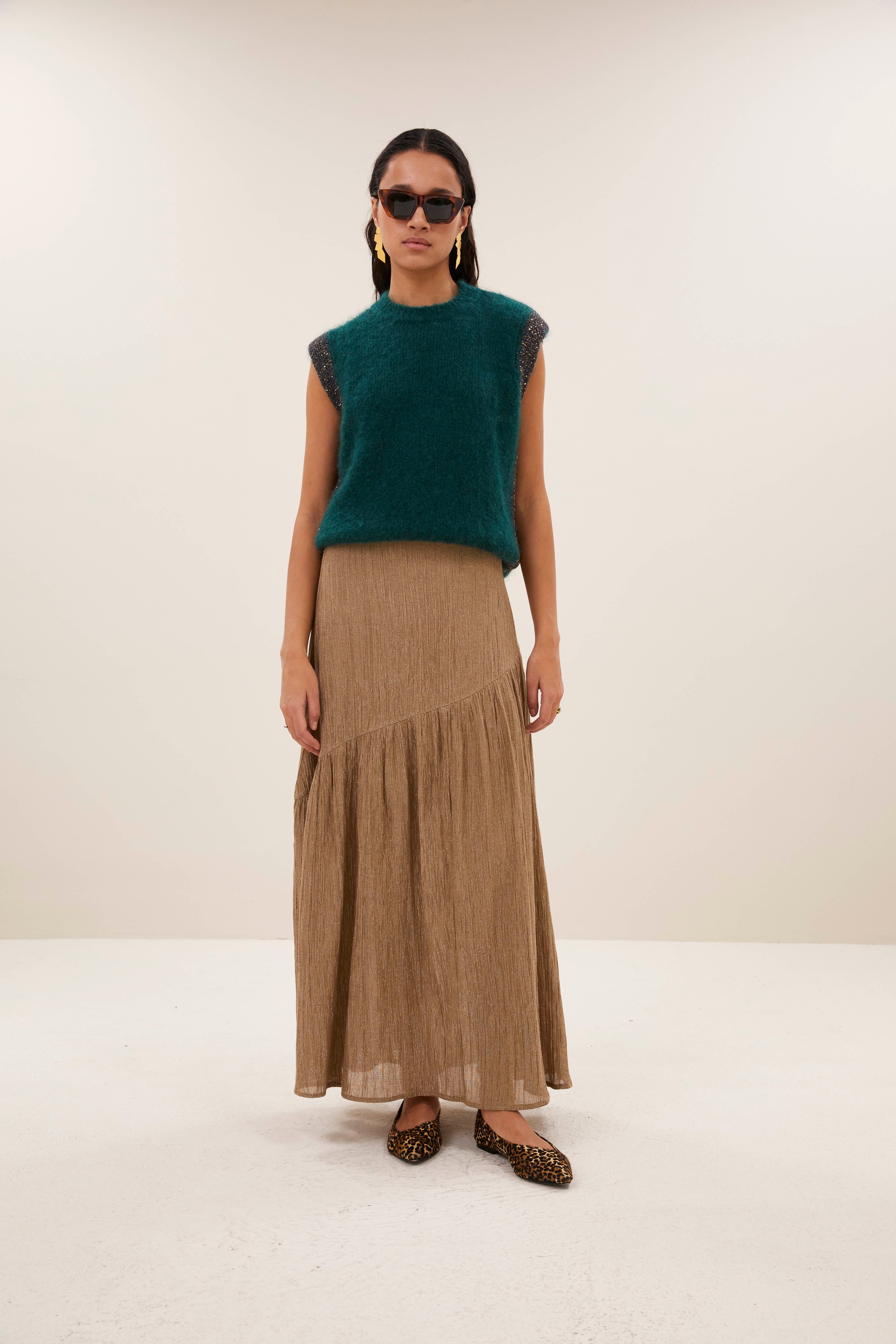 skirt-myra lurex skirt gold-by-bar-vooraanzicht