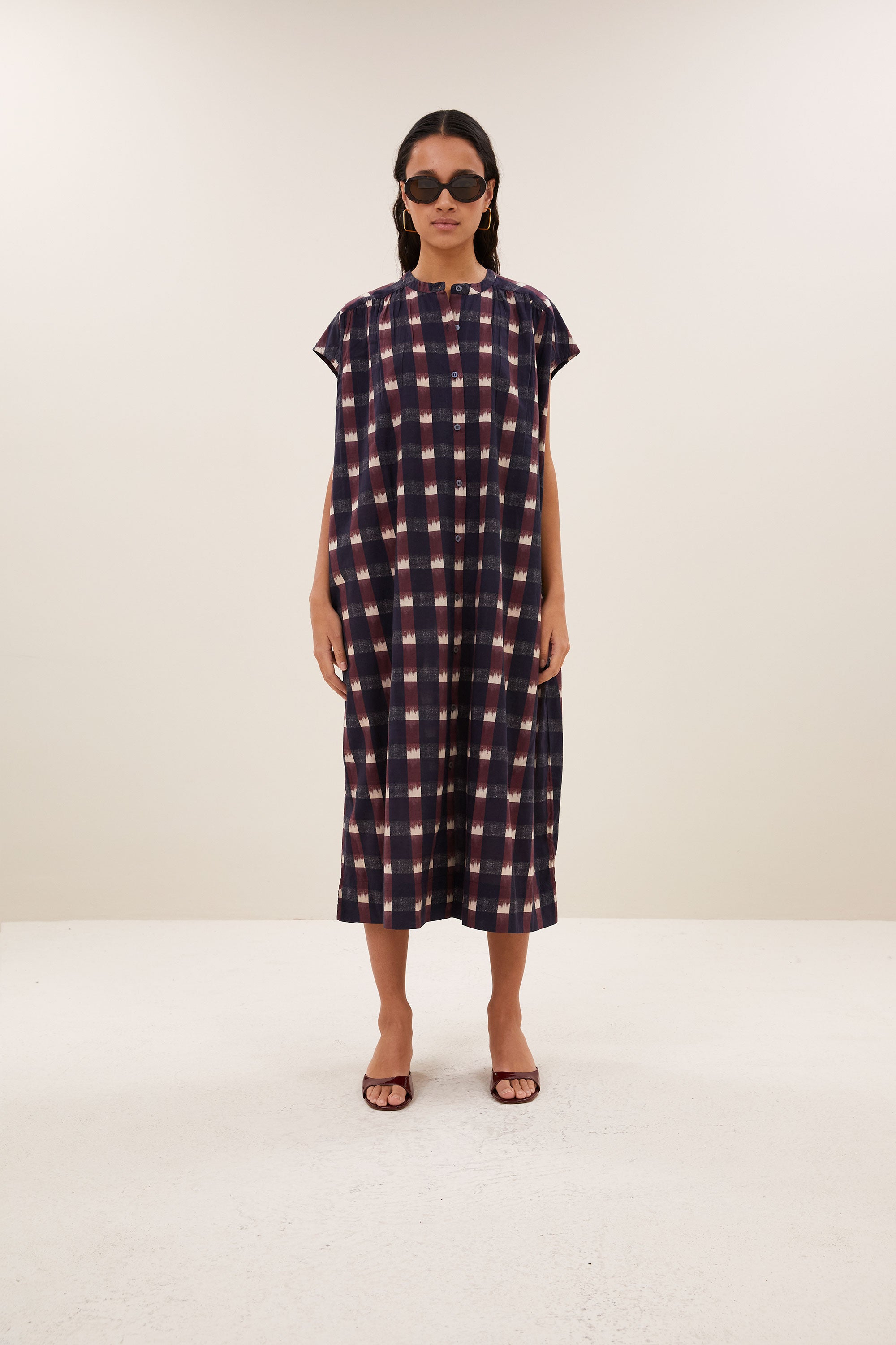 nana ikat dress | wine ikat print