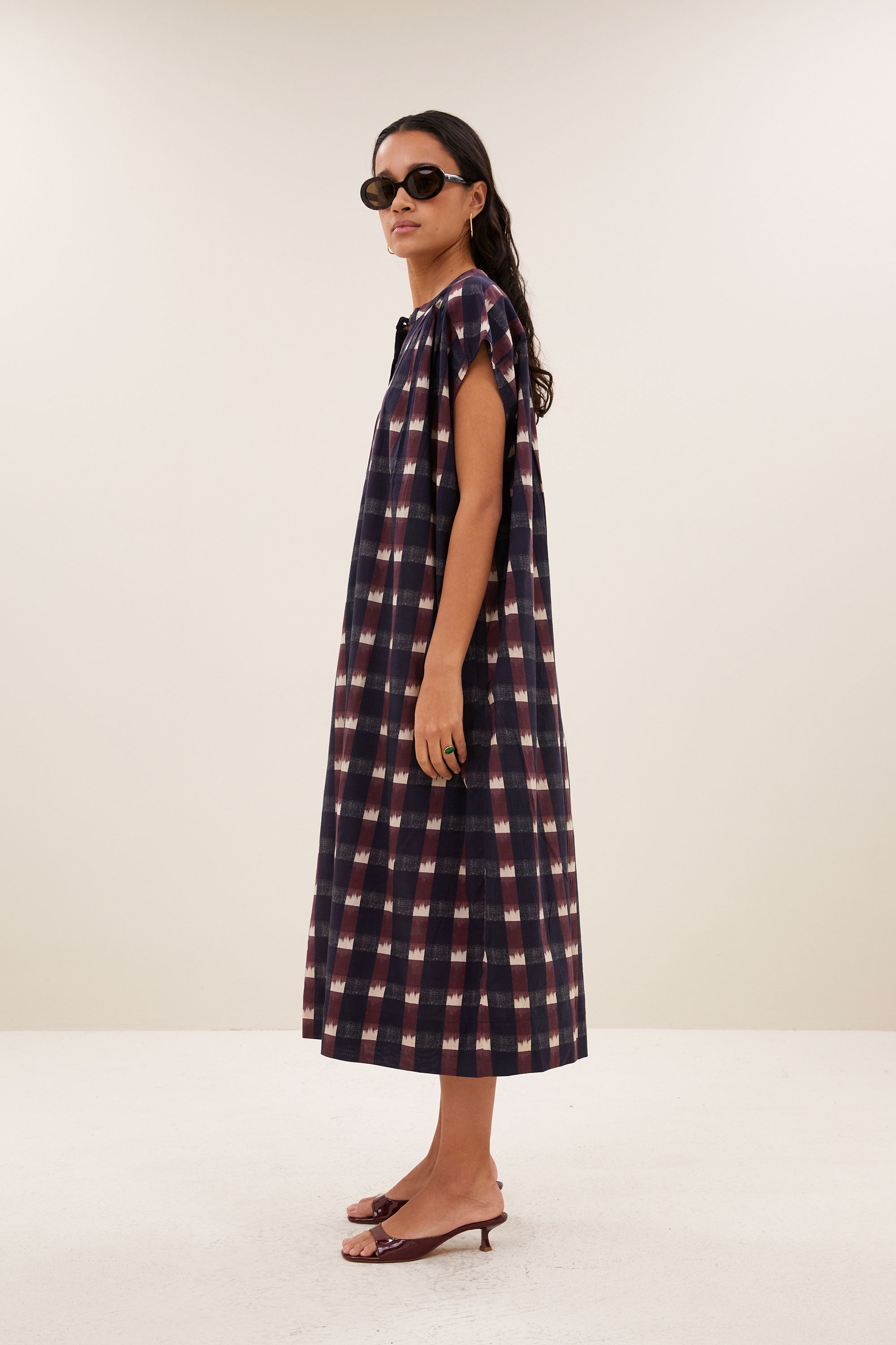 nana ikat dress | wine ikat print