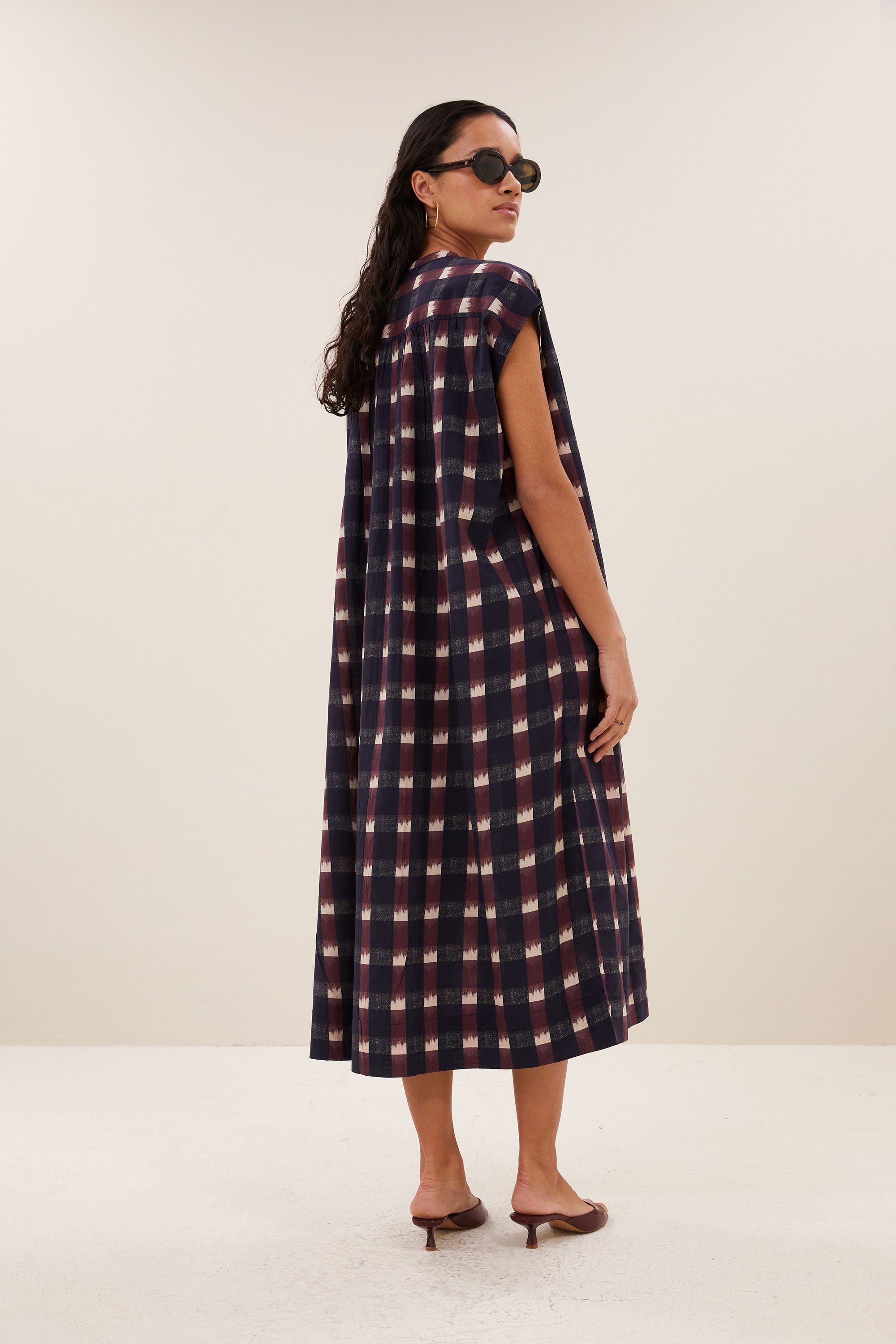 nana ikat dress | wine ikat print