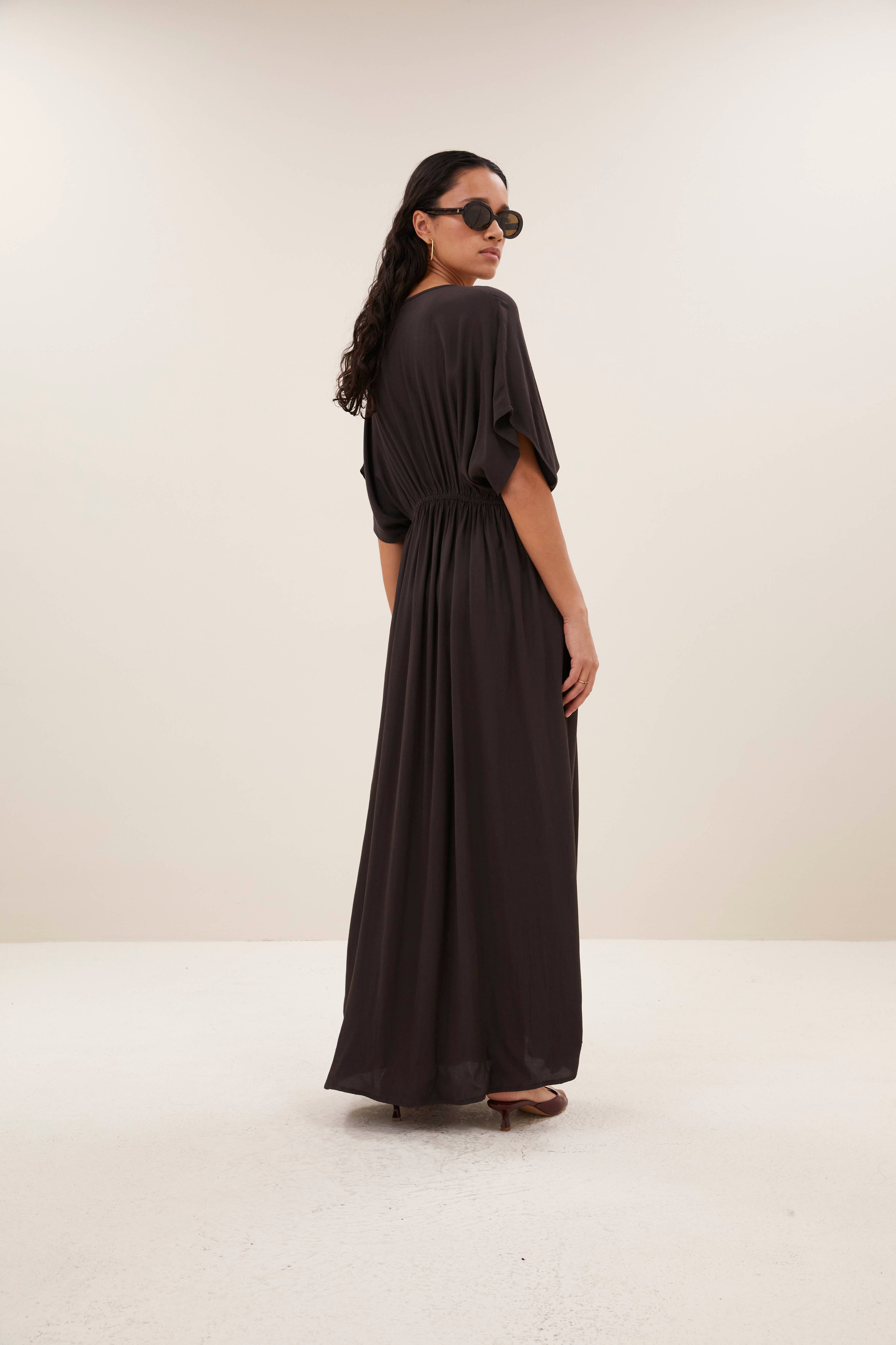 dress-long twill dress espresso-by-bar-vooraanzicht