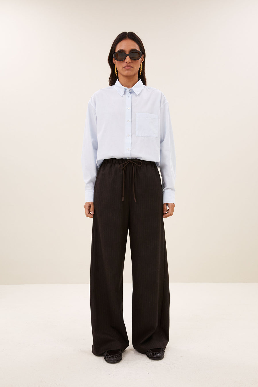 pelle pinstripe pants | brown pinstripe