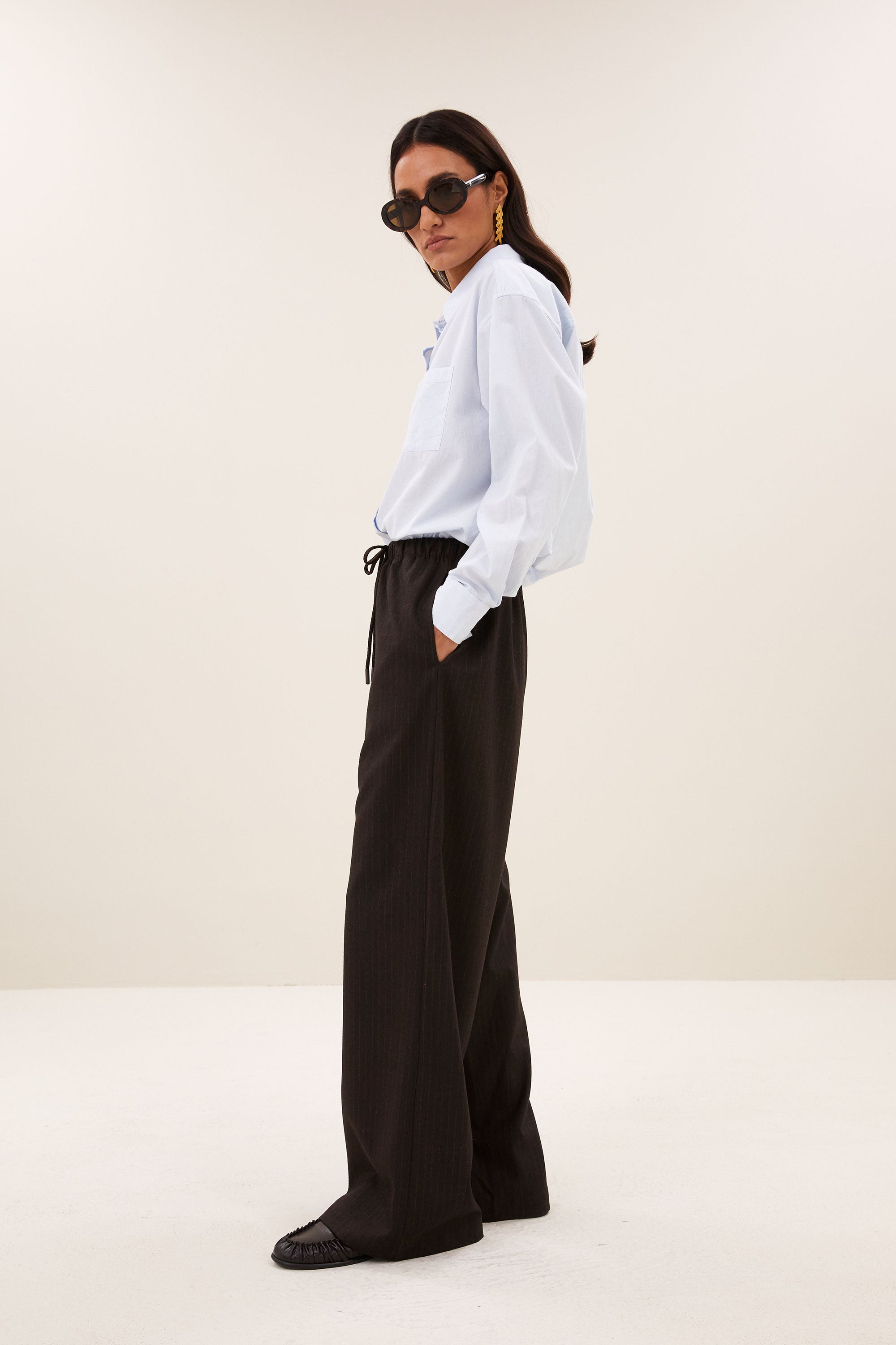 pelle pinstripe pants | brown pinstripe