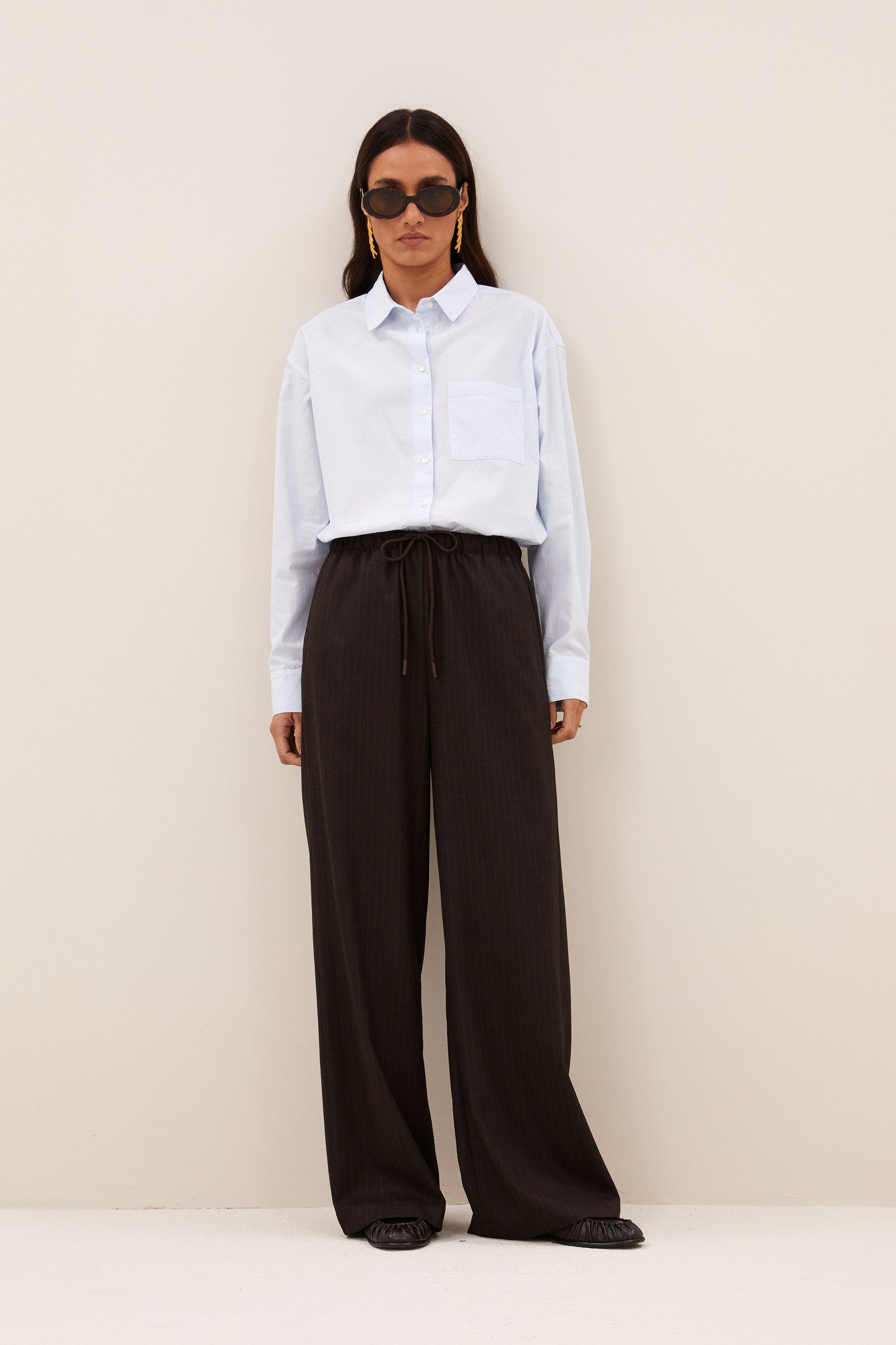 pelle pinstripe pants | brown pinstripe