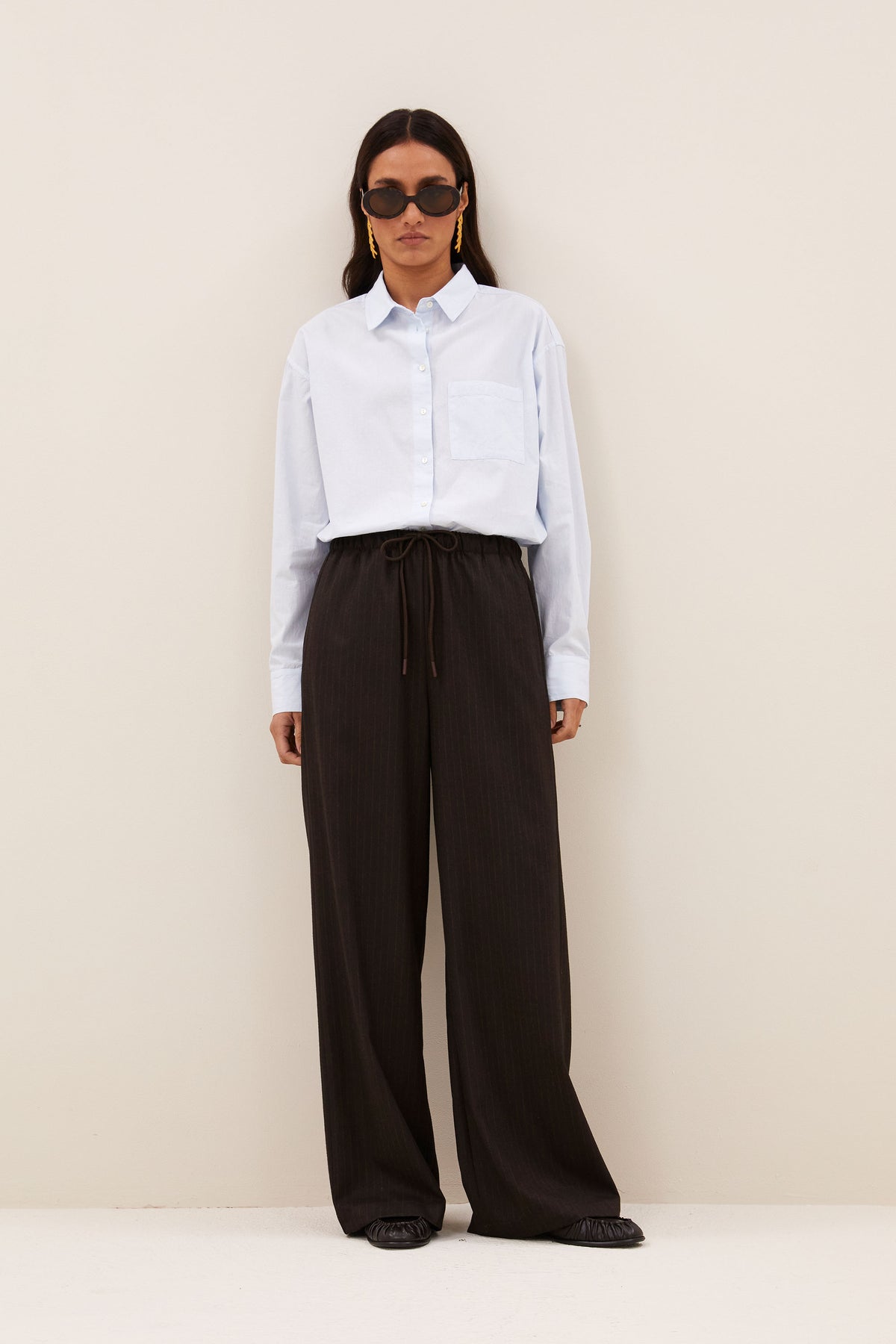 pelle pinstripe pants | brown pinstripe