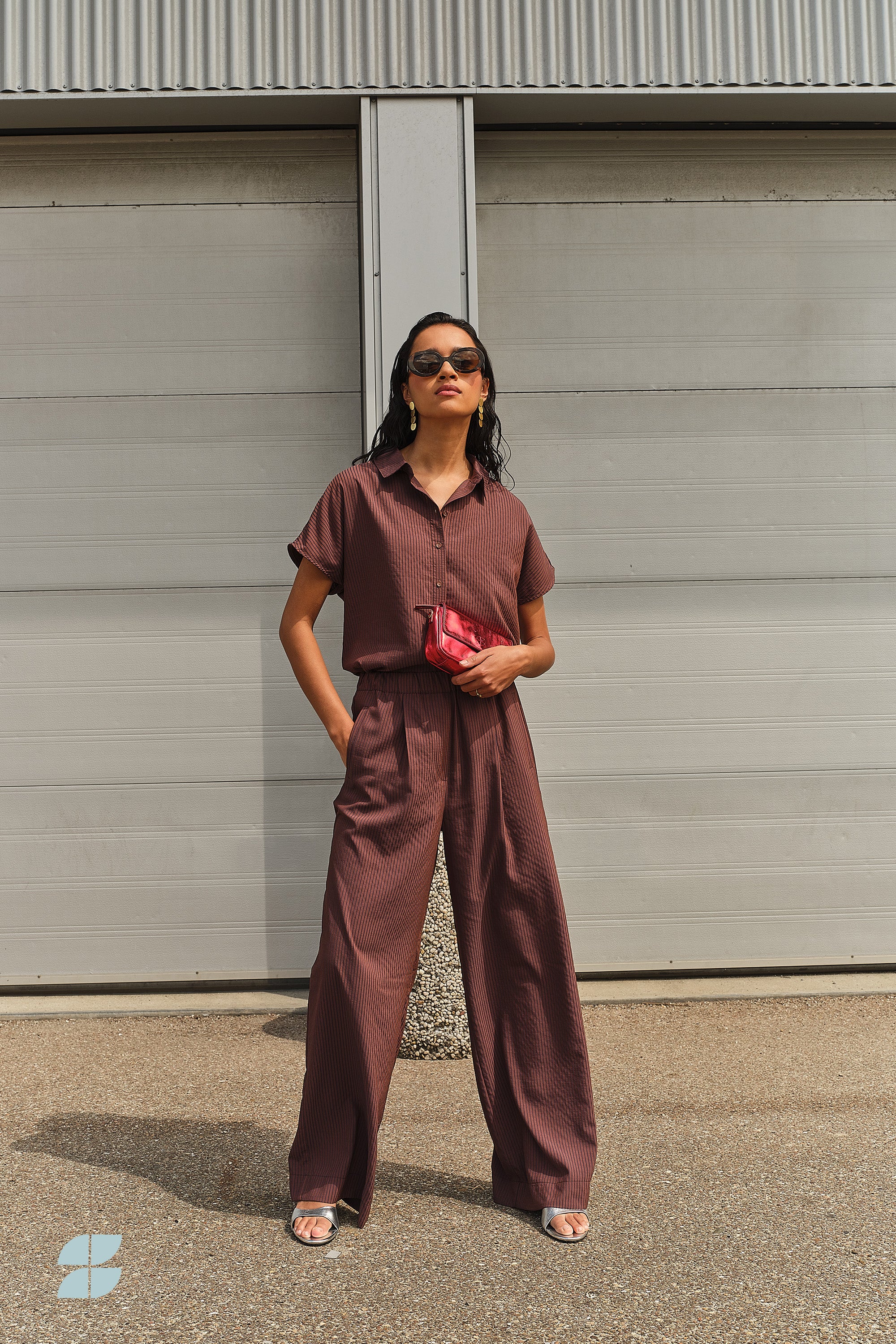 celin-tan-stripe-pants-tanning-stripe-verborgen steekzakken-hoge taille-gerecycled polyester-by-bar-sfeerbeeld