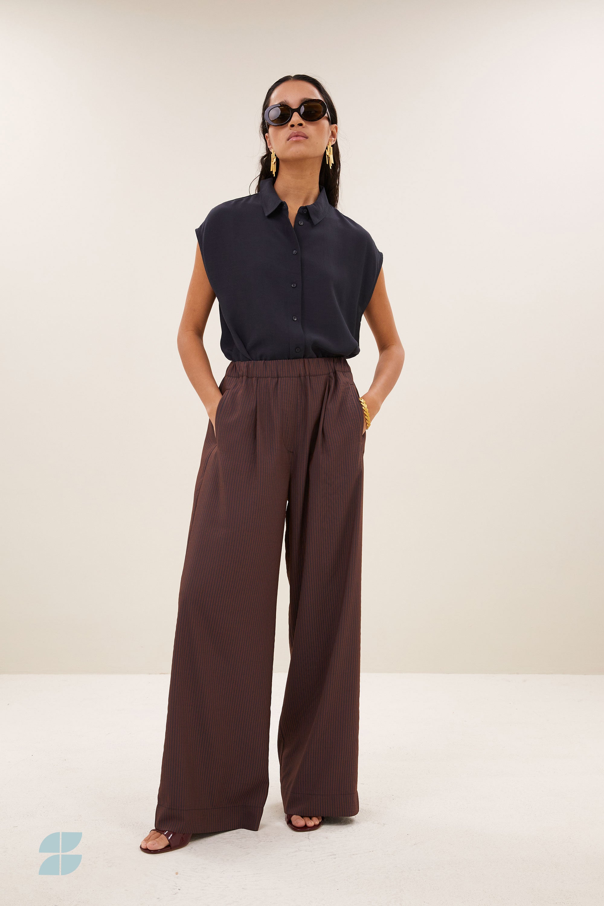 celin tan stripe pants | tanning stripe