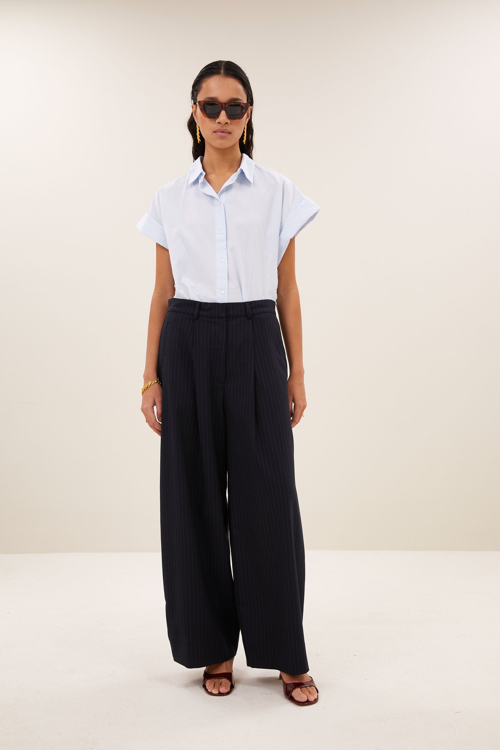 frida pinstripe pants | midnight