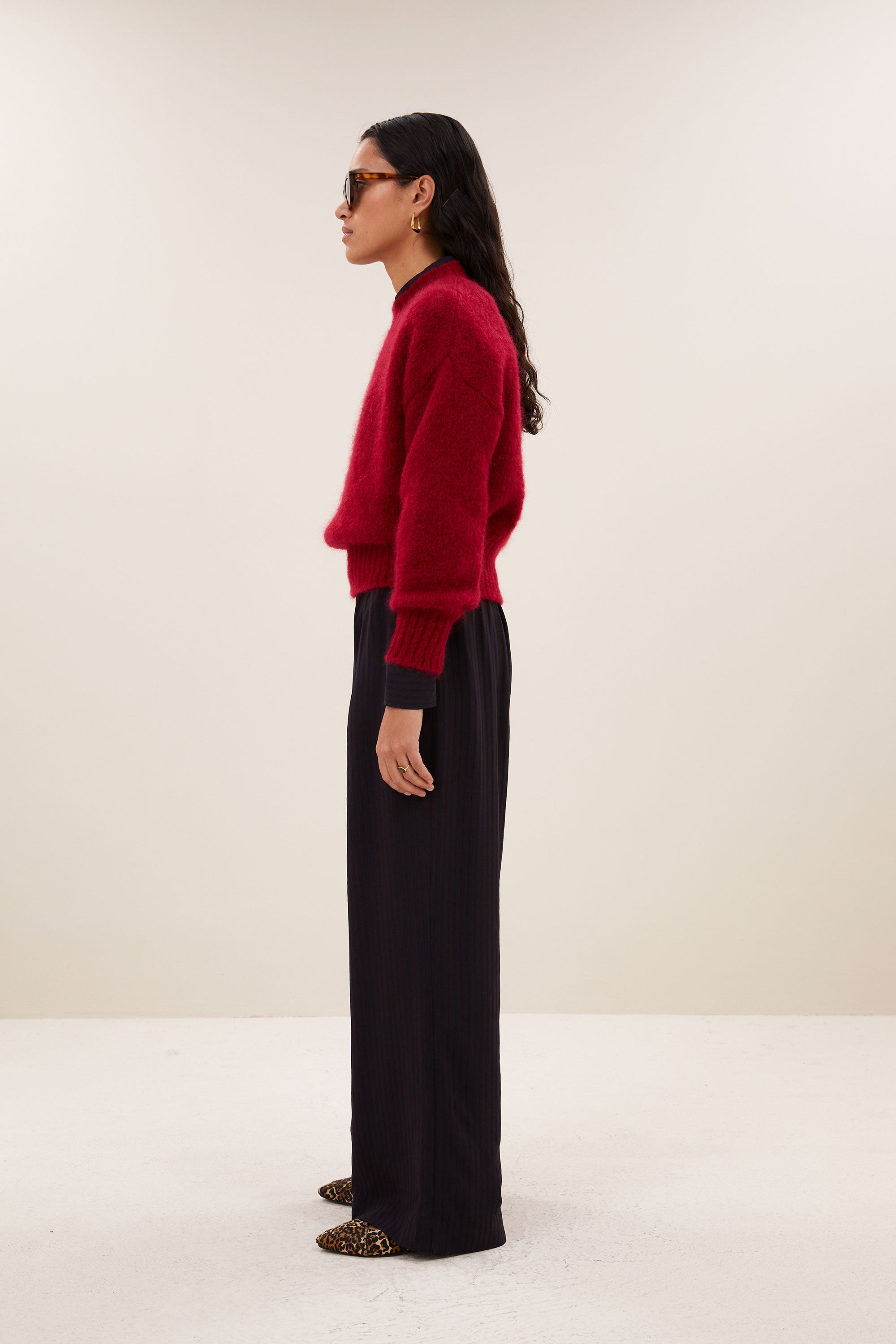 benji wide stripe pants | wine stripe