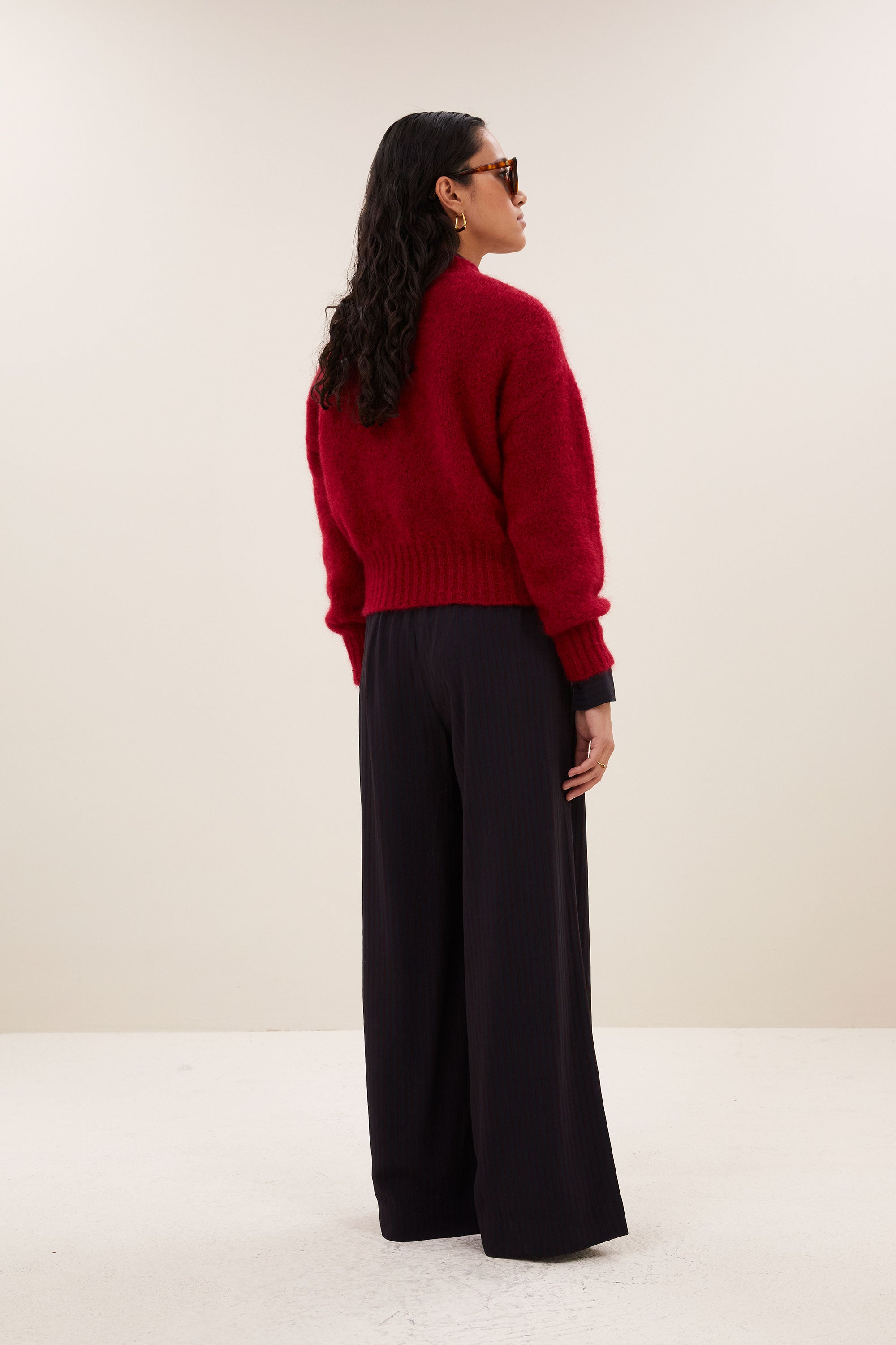 benji wide stripe pants | wine stripe