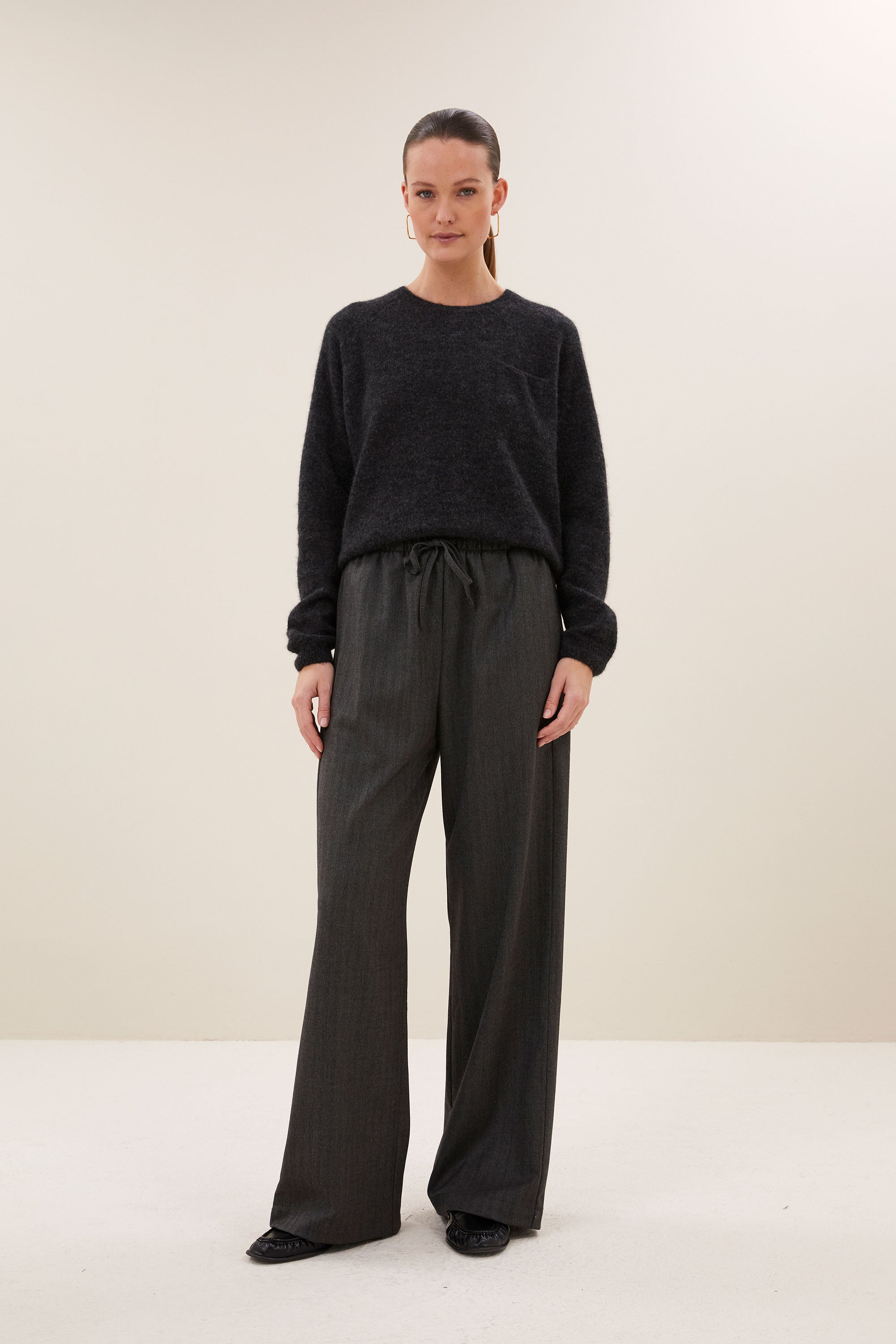 pelle herringbone pants | black herringbone