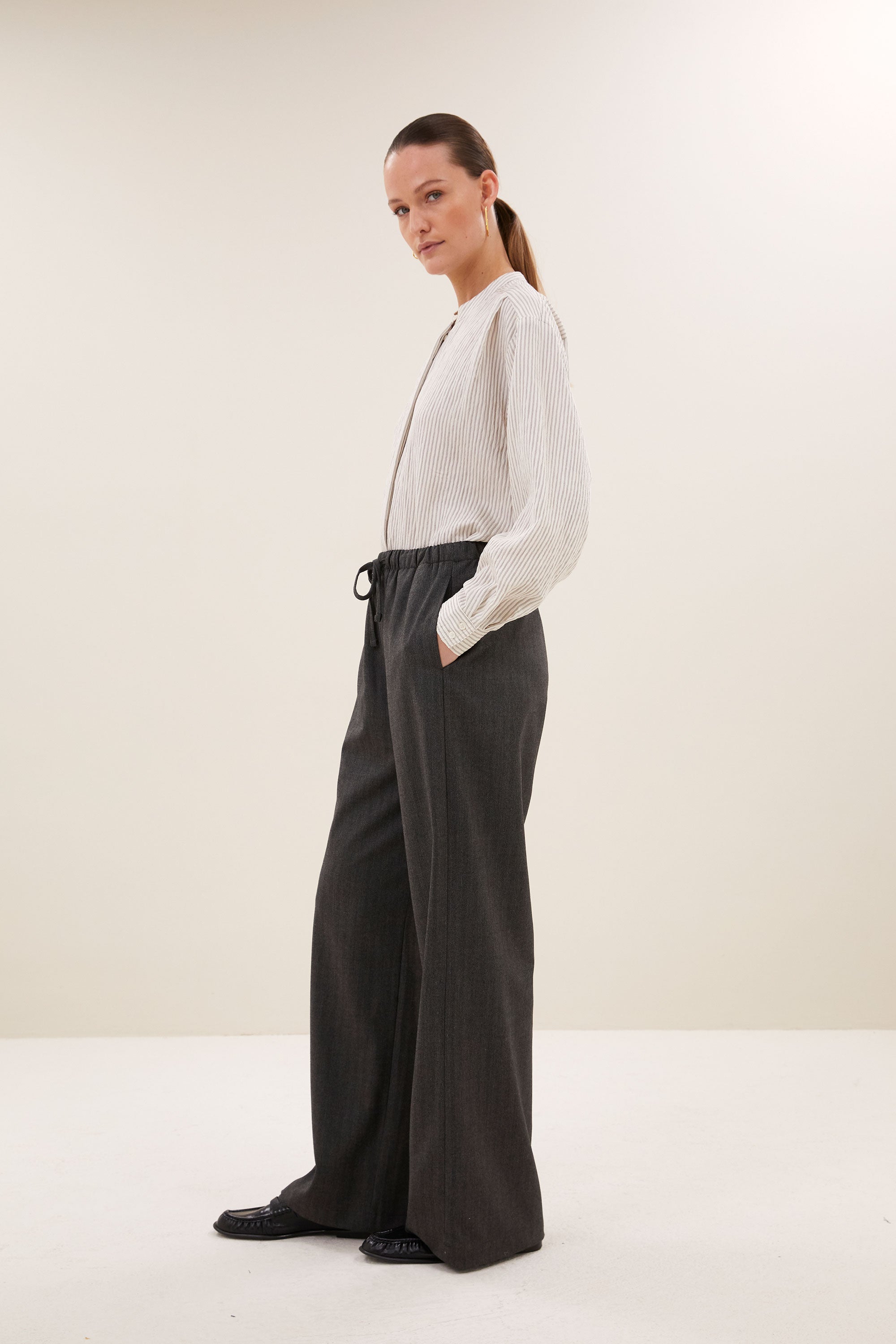 pelle herringbone pants | black herringbone