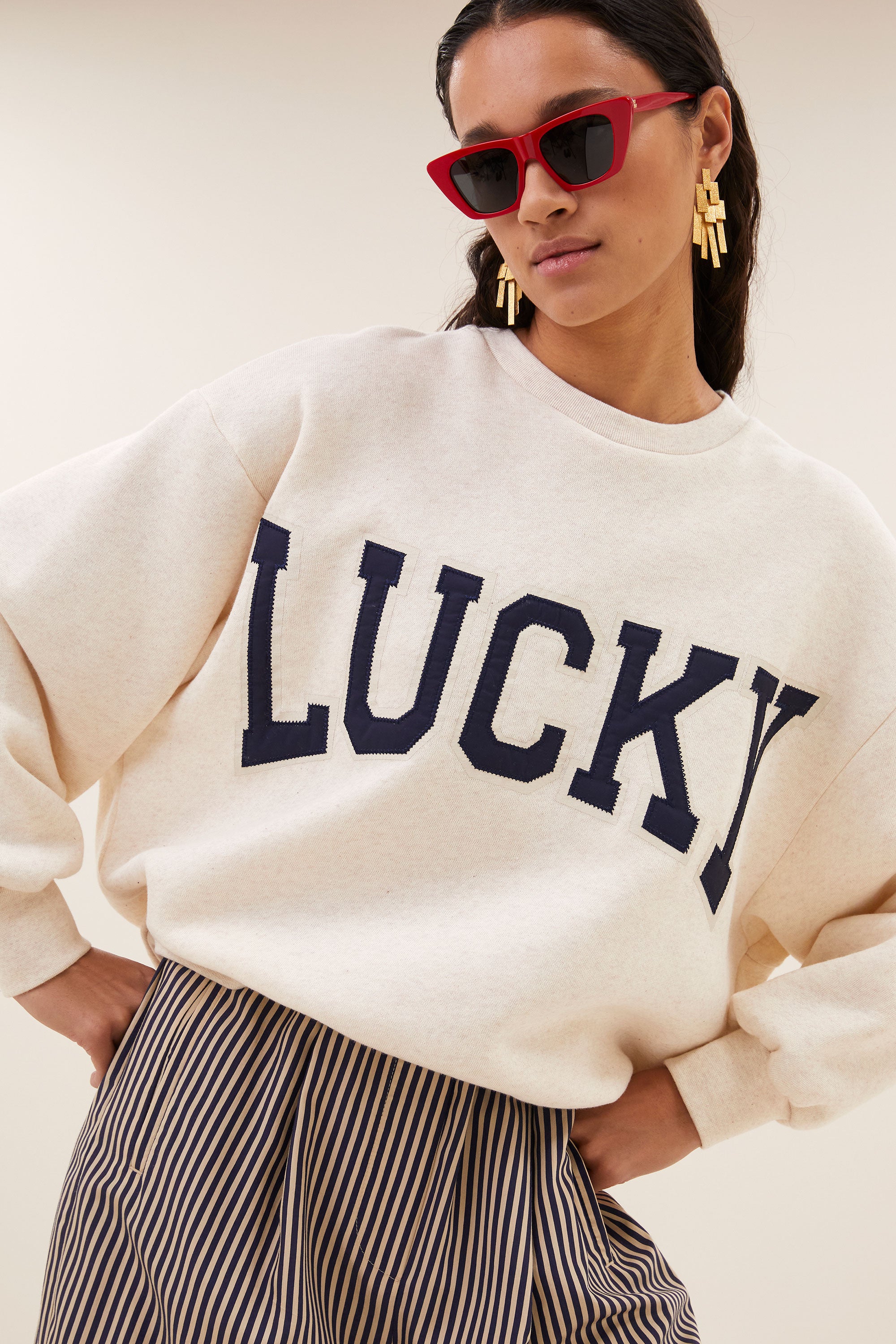 lili patchwork sweater | oyster melee