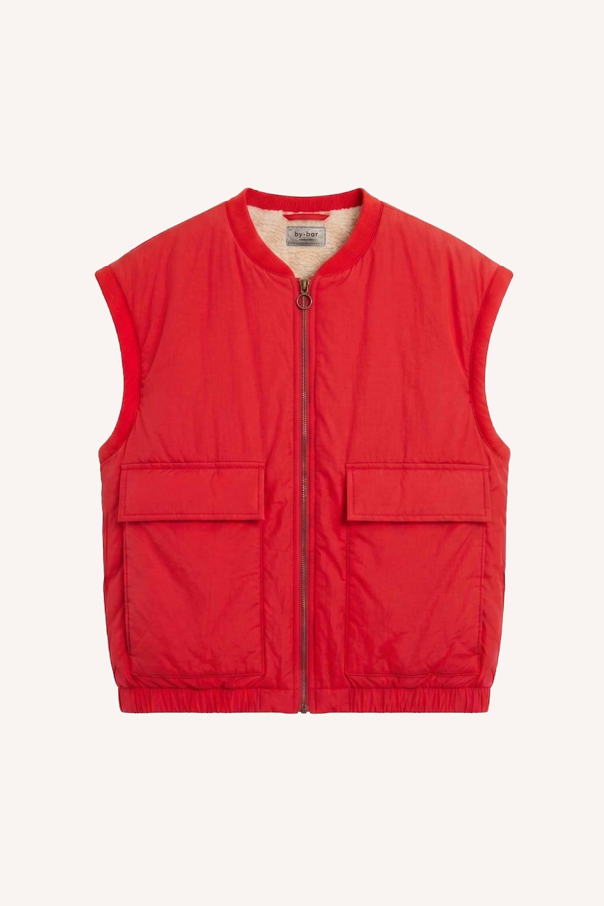 gio sleeveless jacket | poppy red