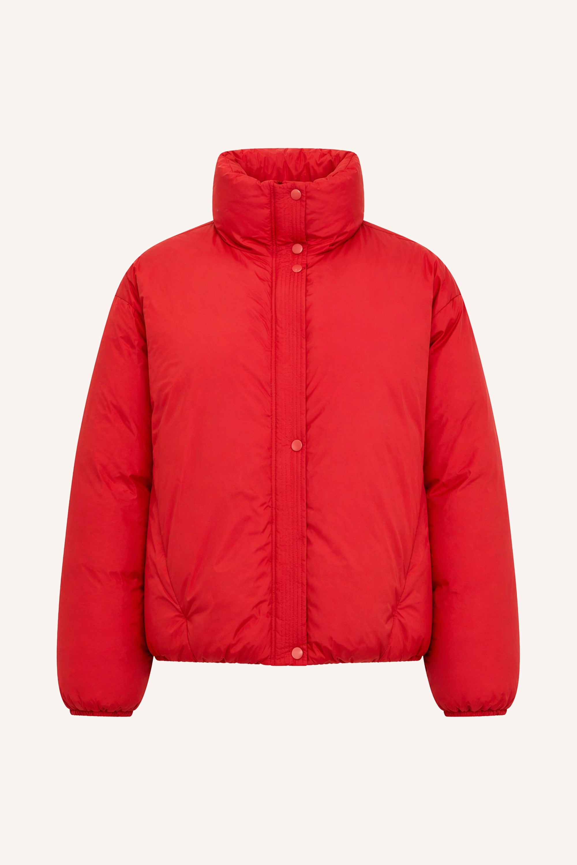 joy-jacket-poppy-red-hoge hals-gerecycled polyester-rits- en knoopsluiting-by-bar-productfoto