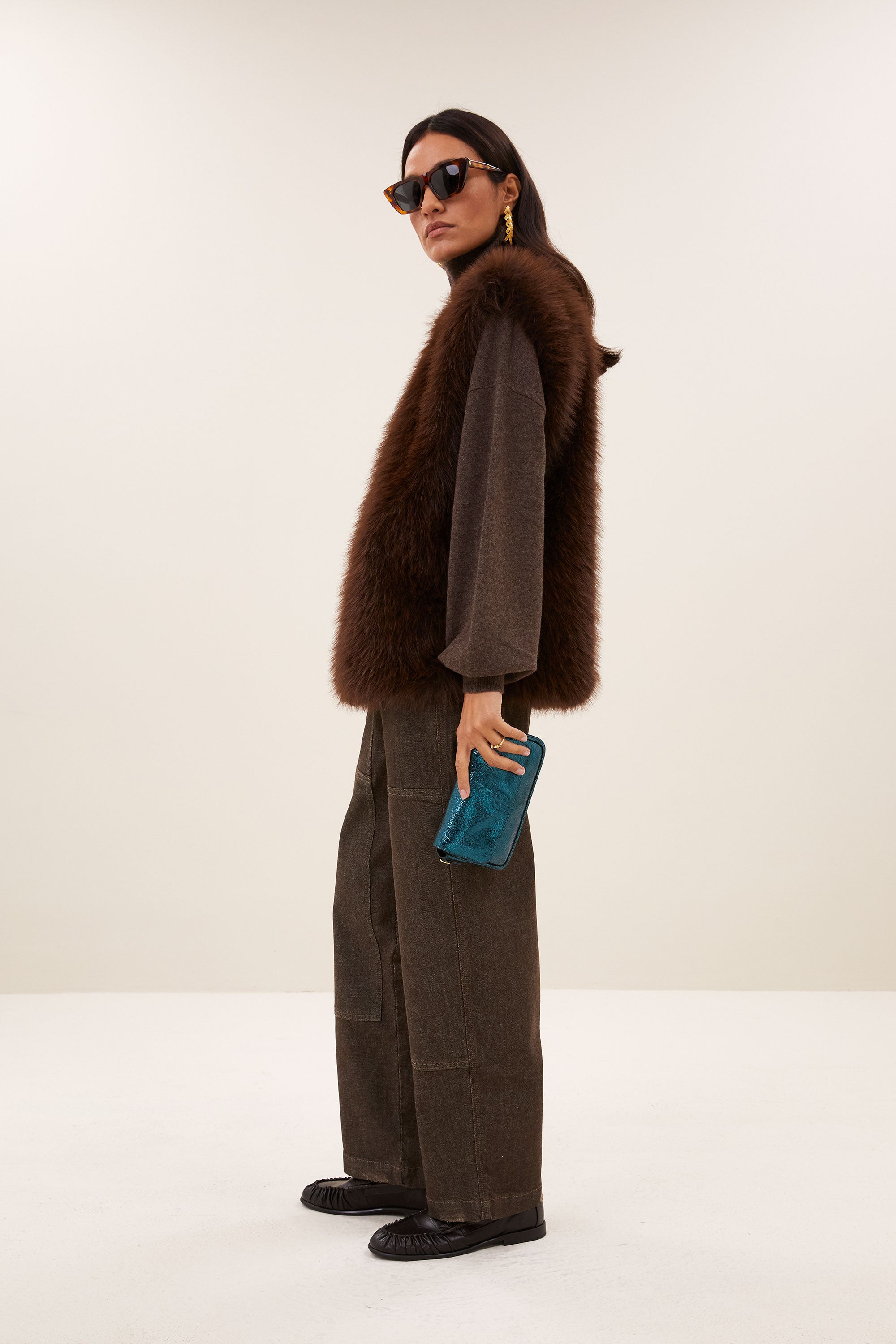 mona faux fur gilet | dark brown