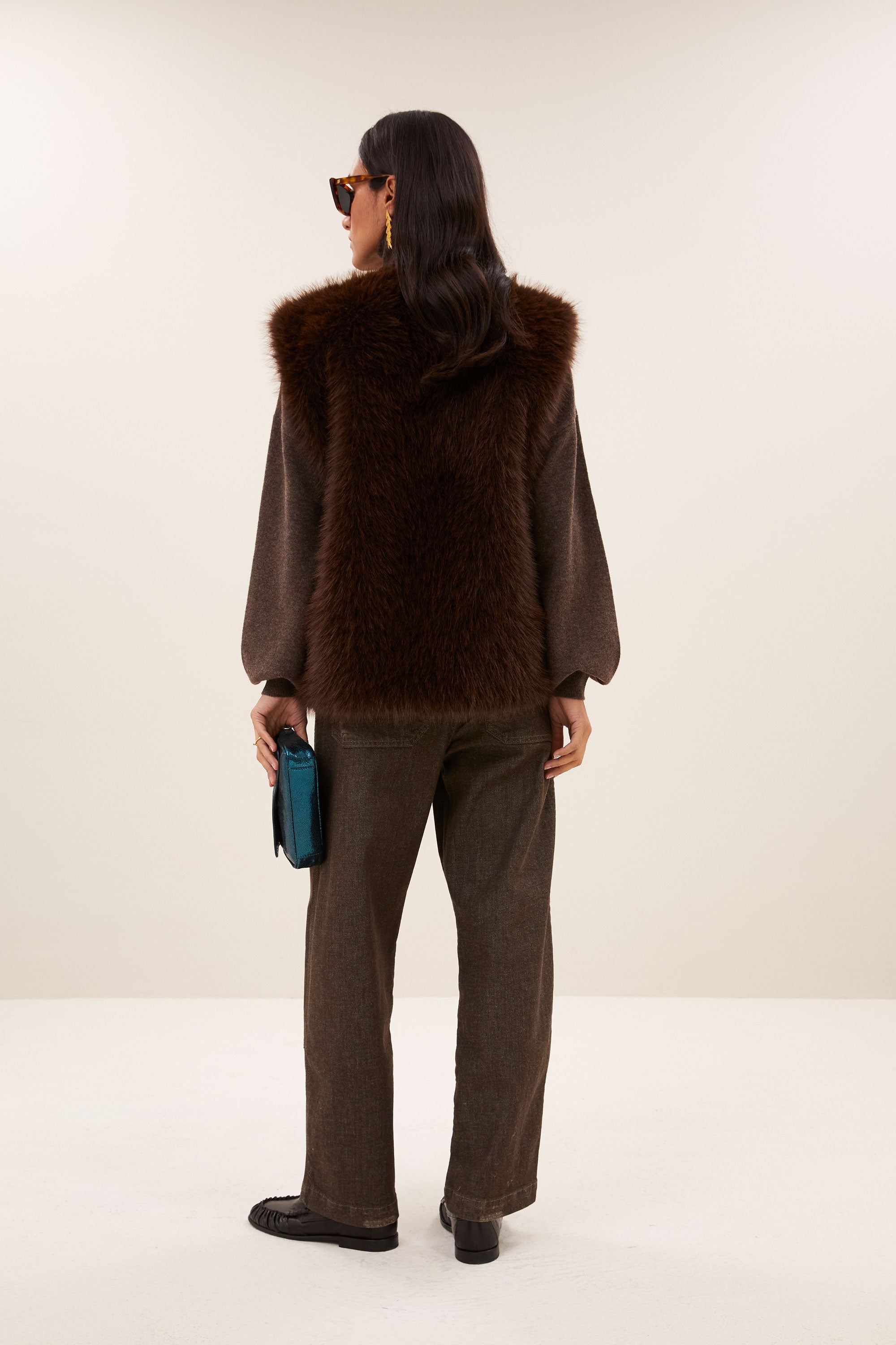 mona faux fur gilet | dark brown