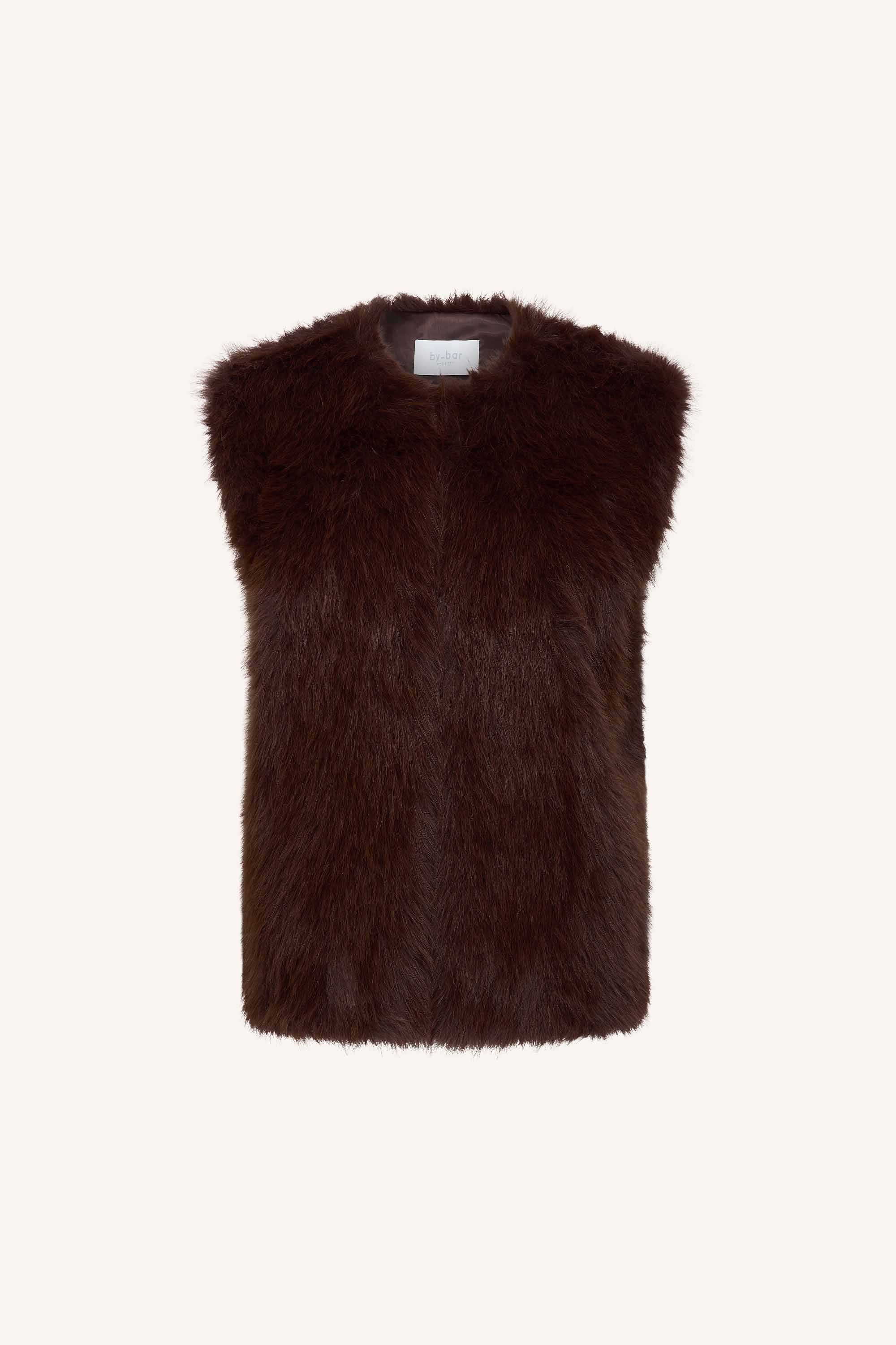 mona faux fur gilet | dark brown