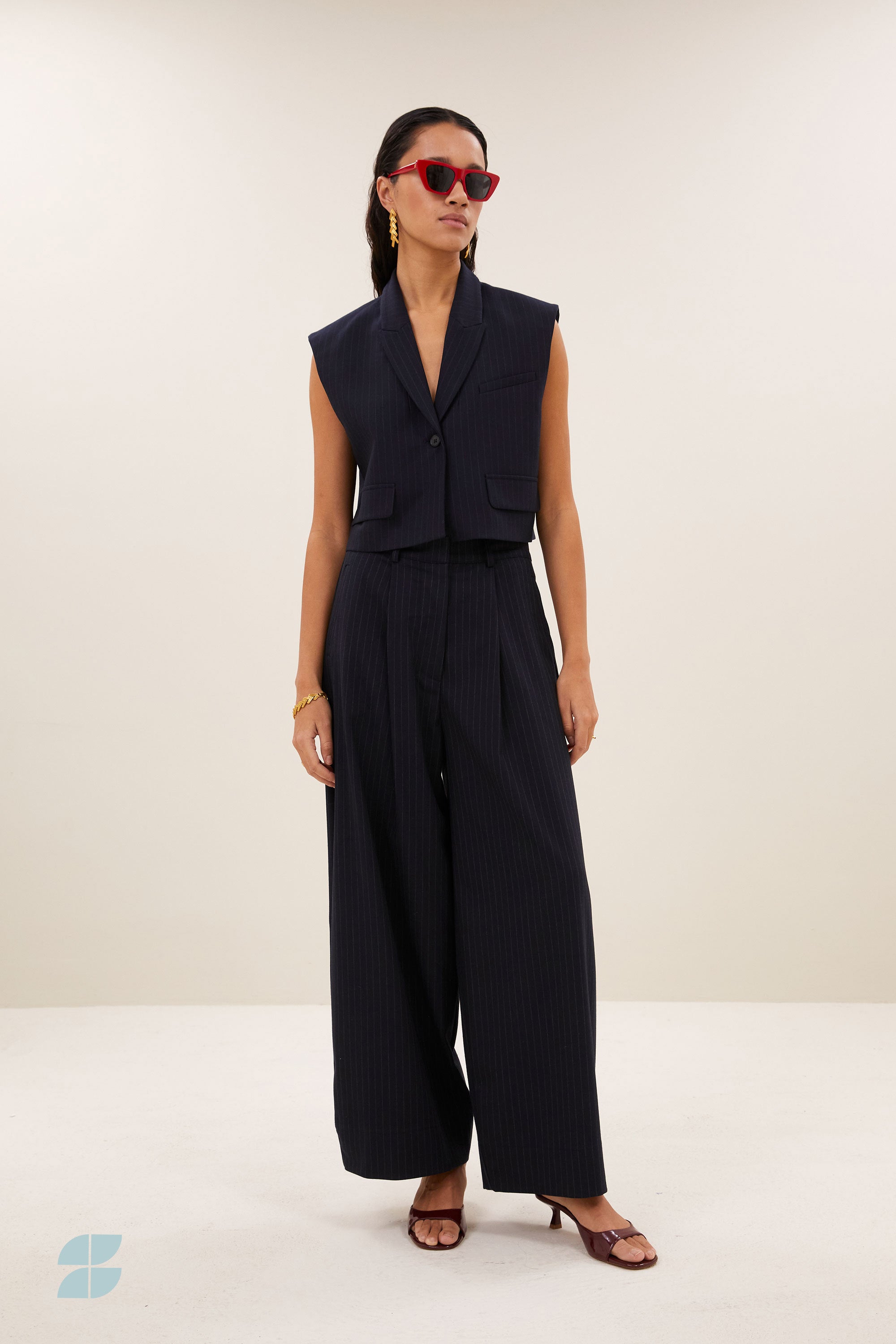bobi pinstripe gilet | midnight