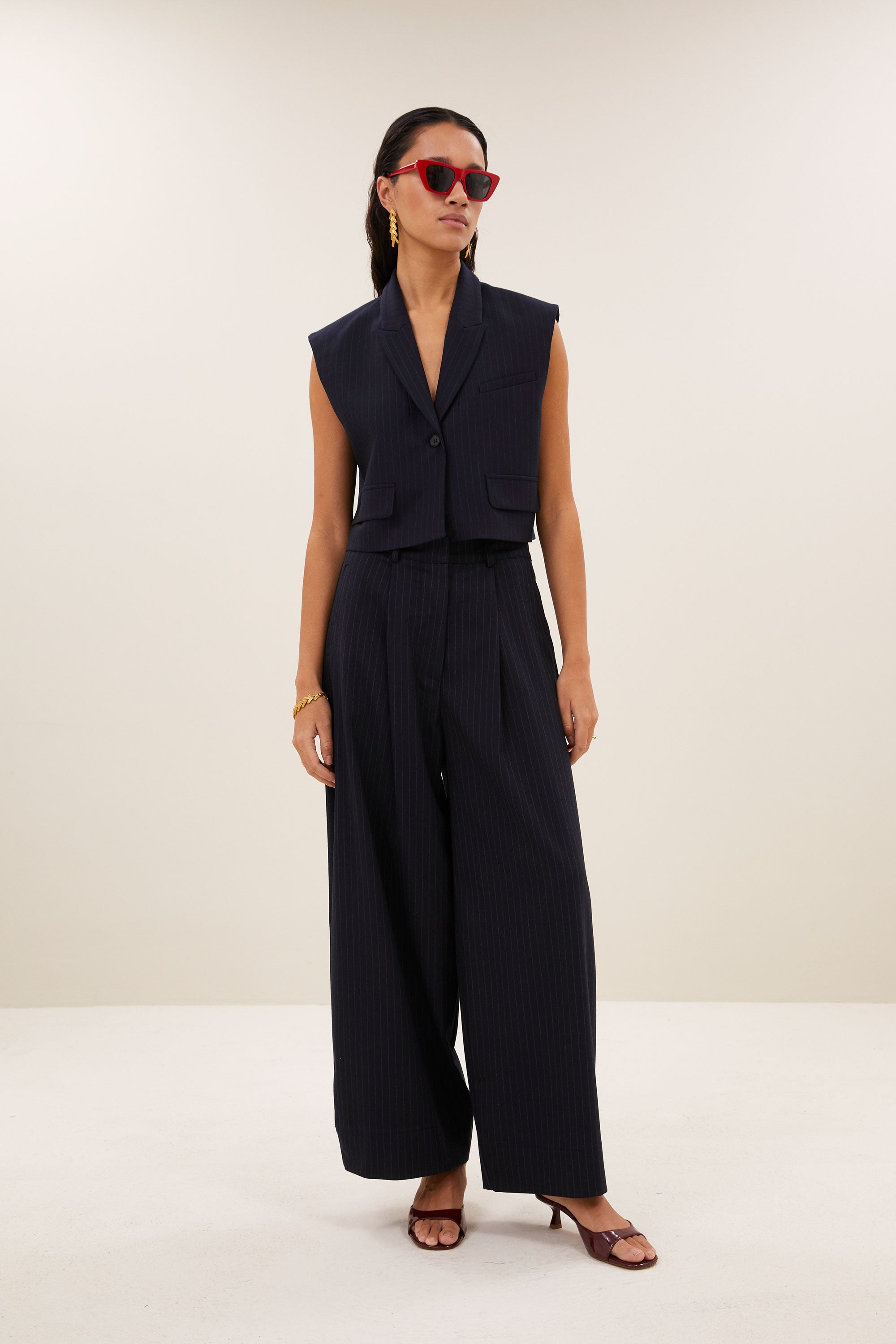 bobi pinstripe gilet | midnight