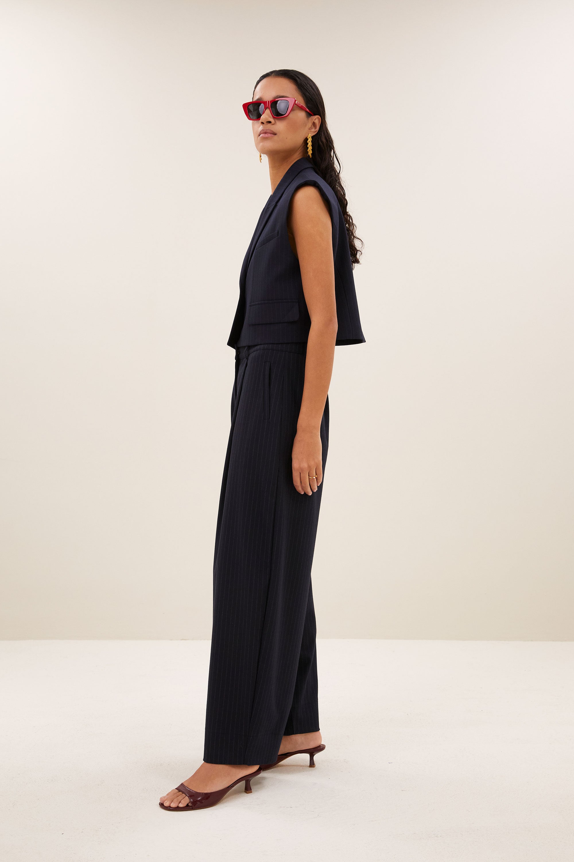 bobi pinstripe gilet | midnight