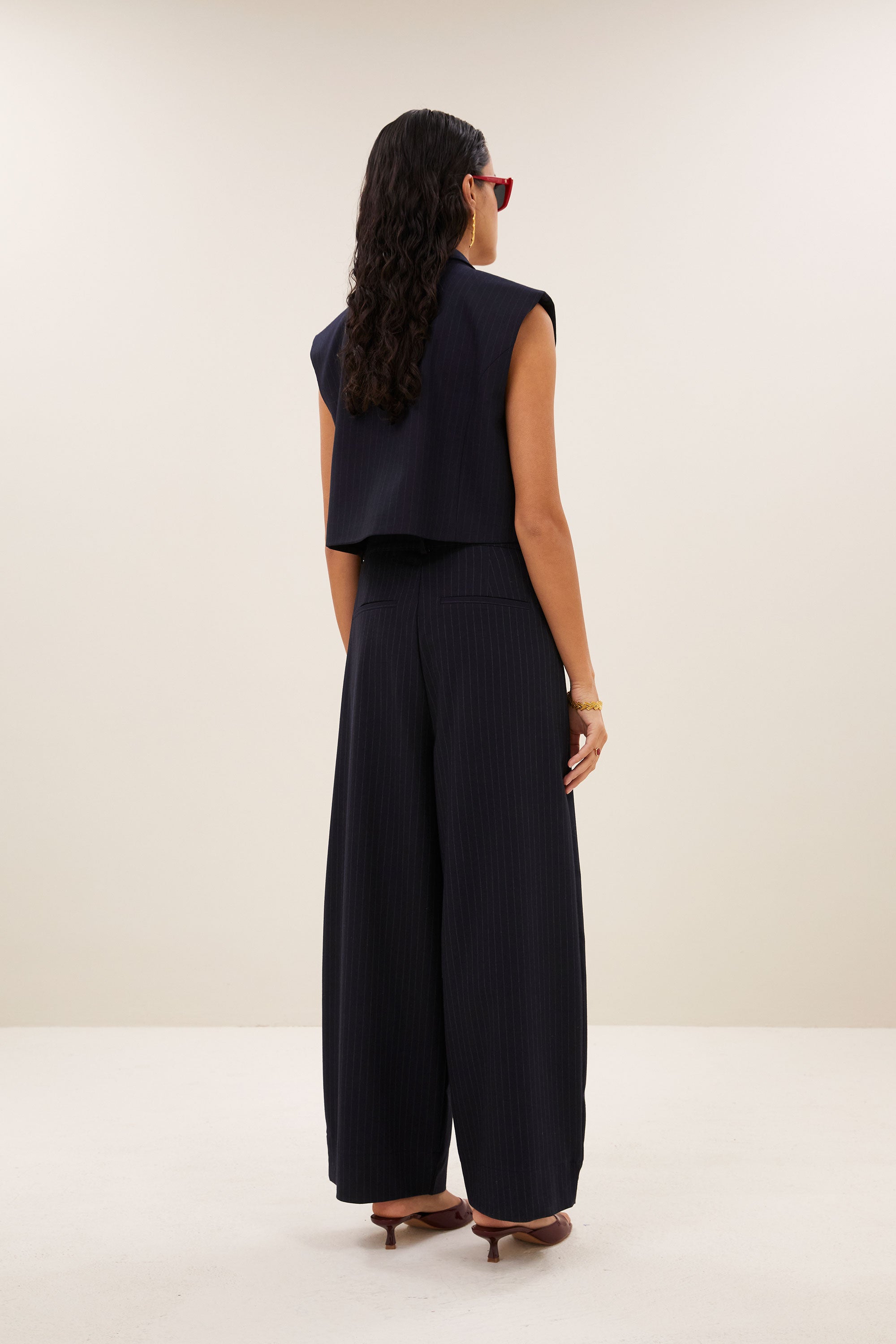 bobi pinstripe gilet | midnight