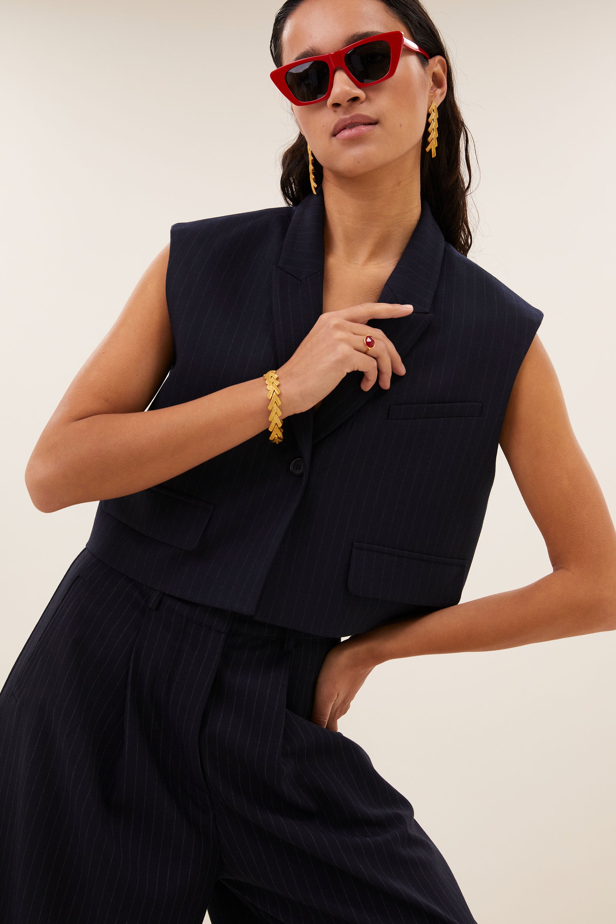 bobi pinstripe gilet | midnight