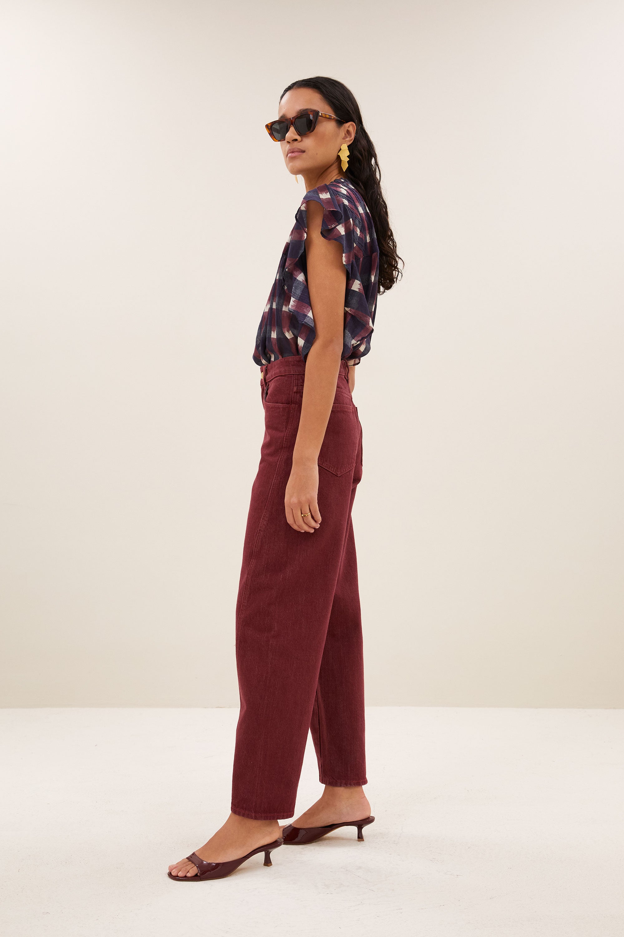 begum wine jeans | wine