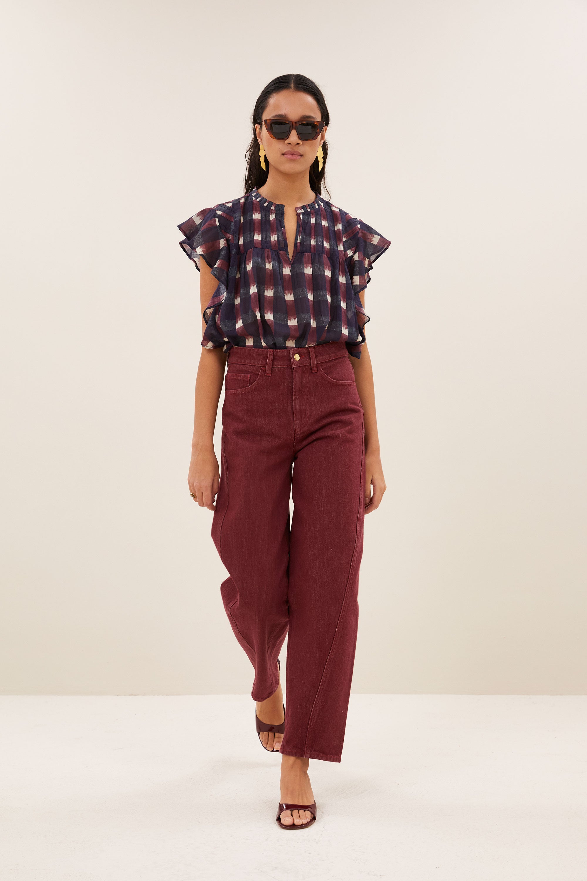 begum wine jeans | wine