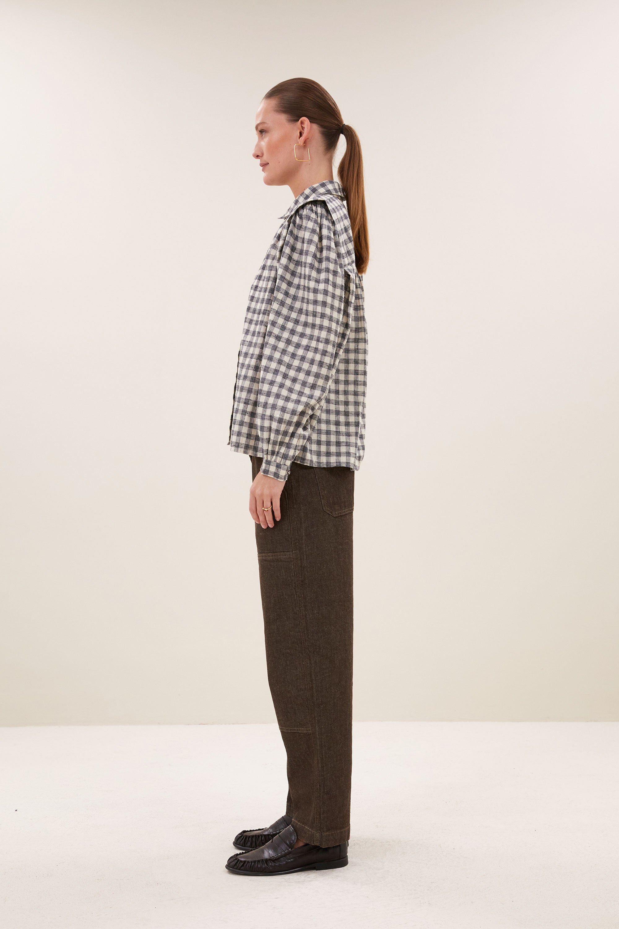 maia check blouse | ash grey check