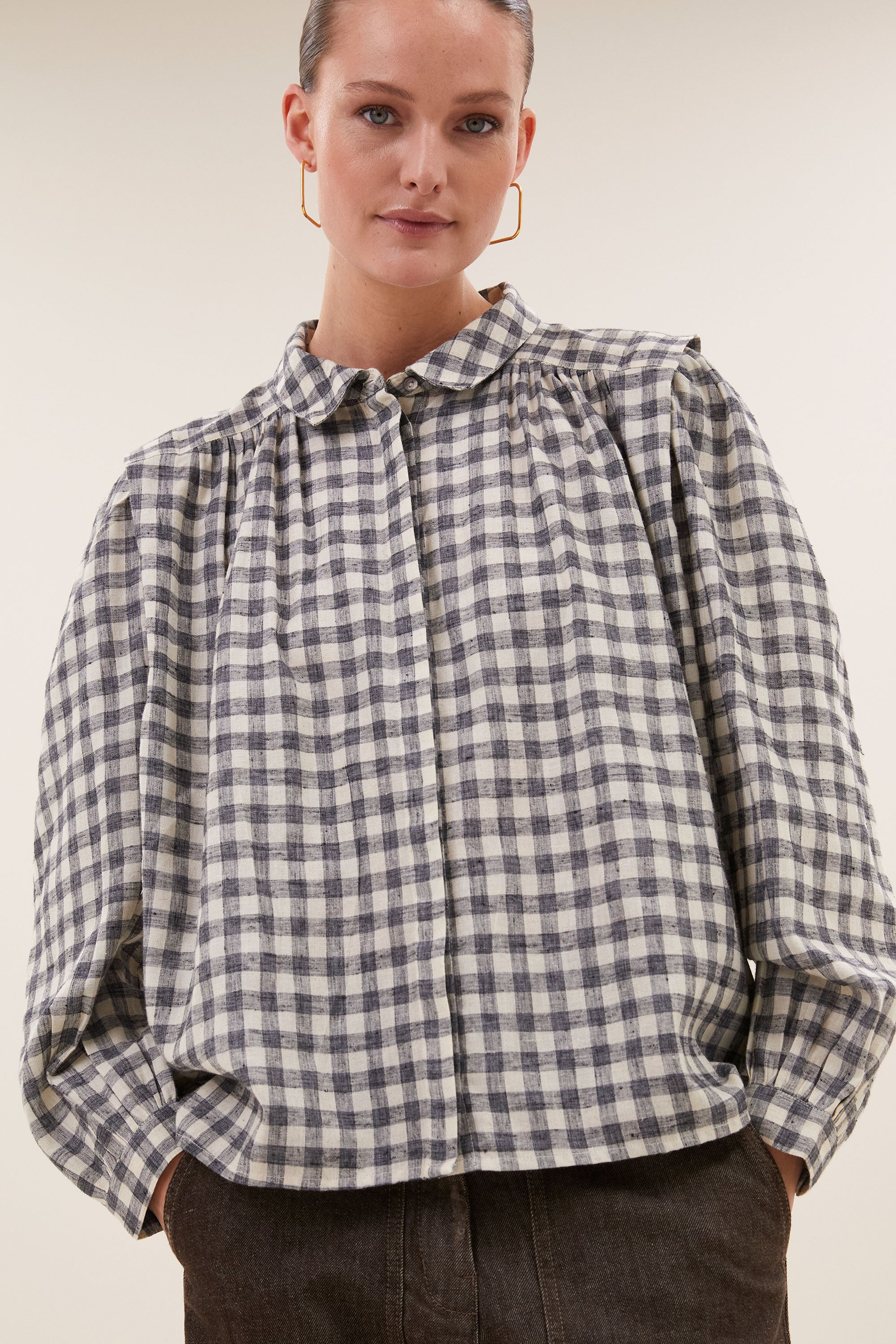 maia check blouse | ash grey check
