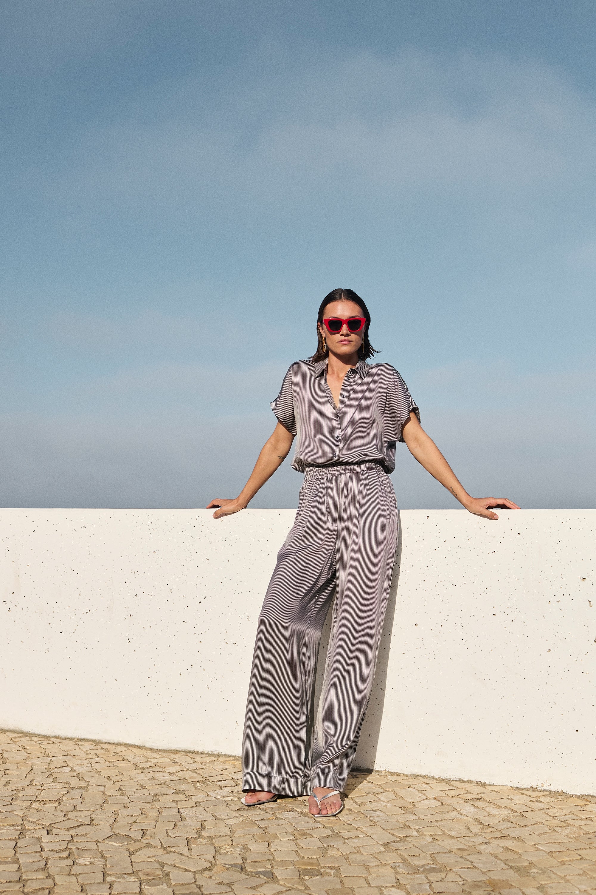 benji silky stripe pants | jet black stripe