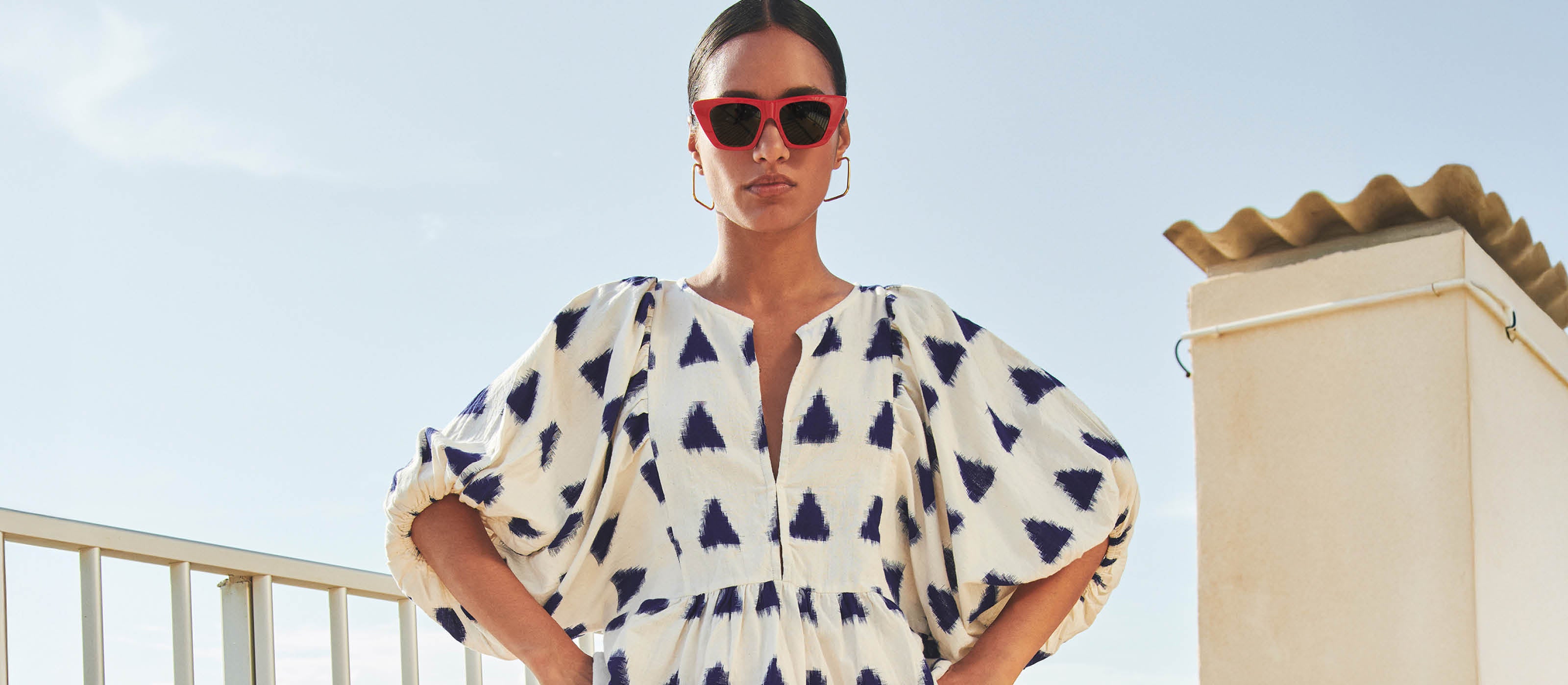 header, aisia with avelon ikat blouse