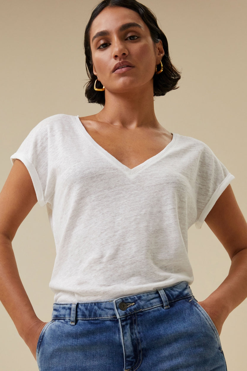 mila linen top | off white