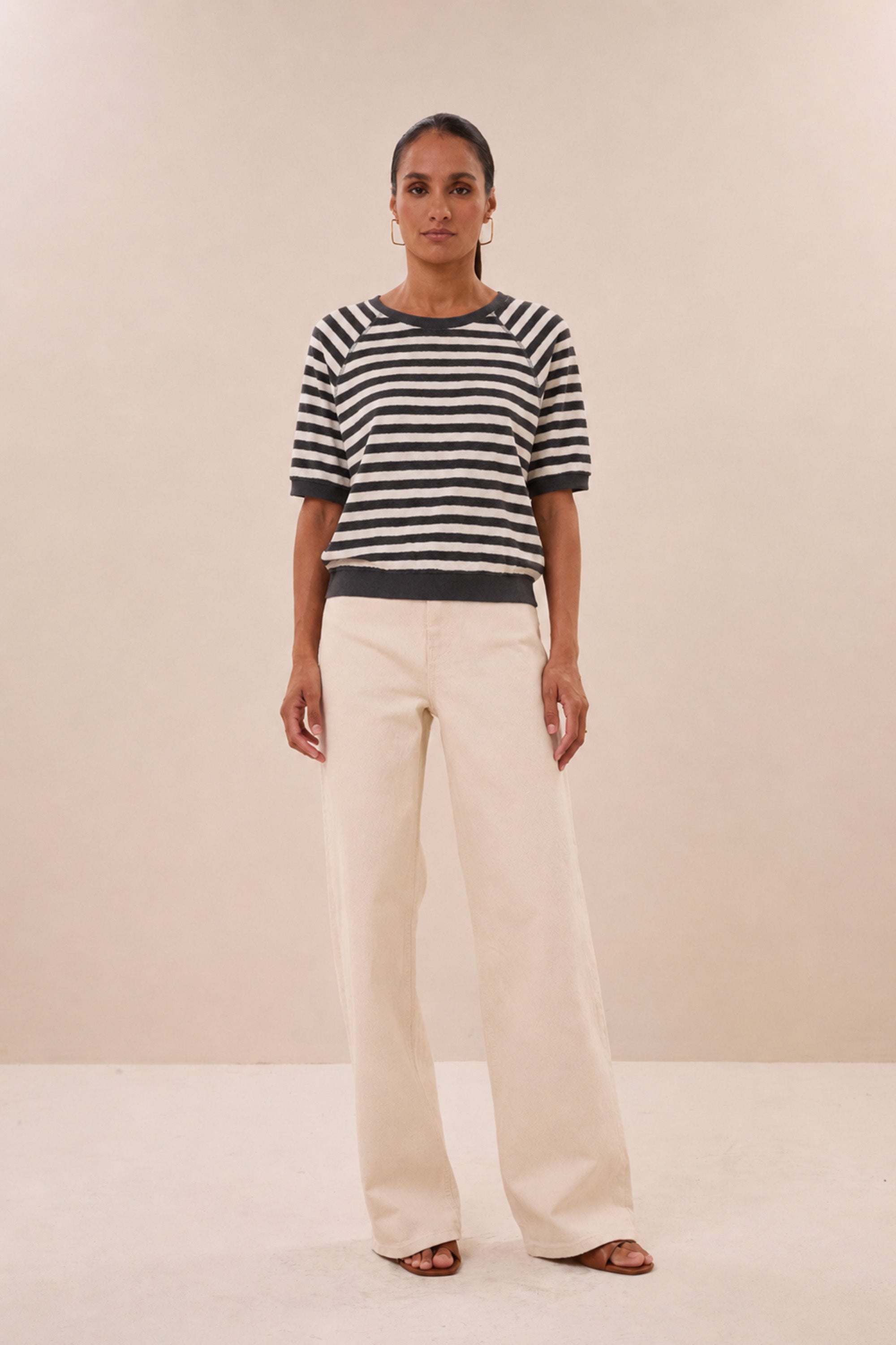 neva slub stripe top | jet black