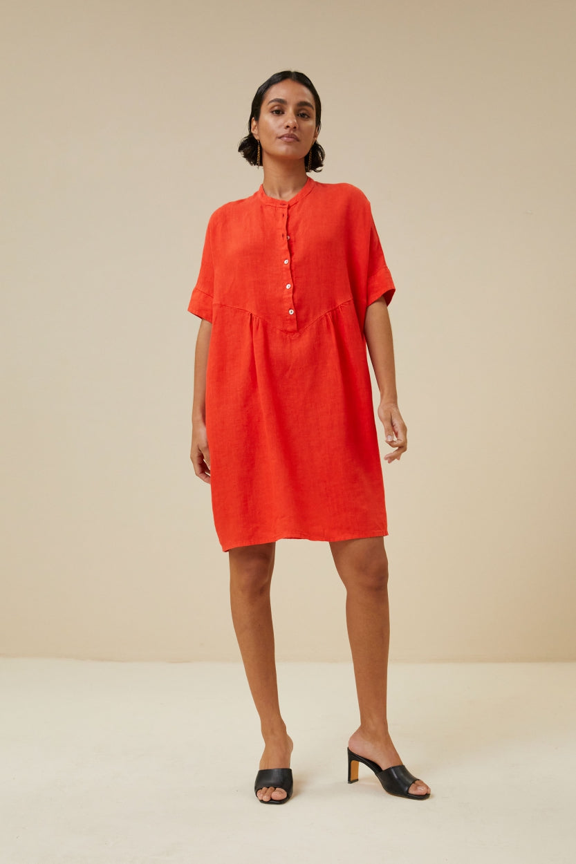 Mango red linen on sale dress