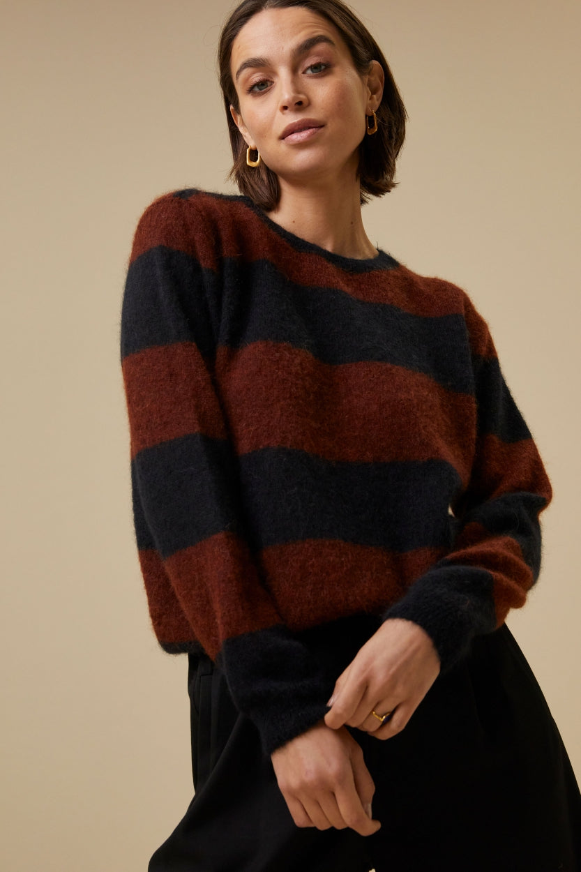 gwen stripe pullover | rustic brown