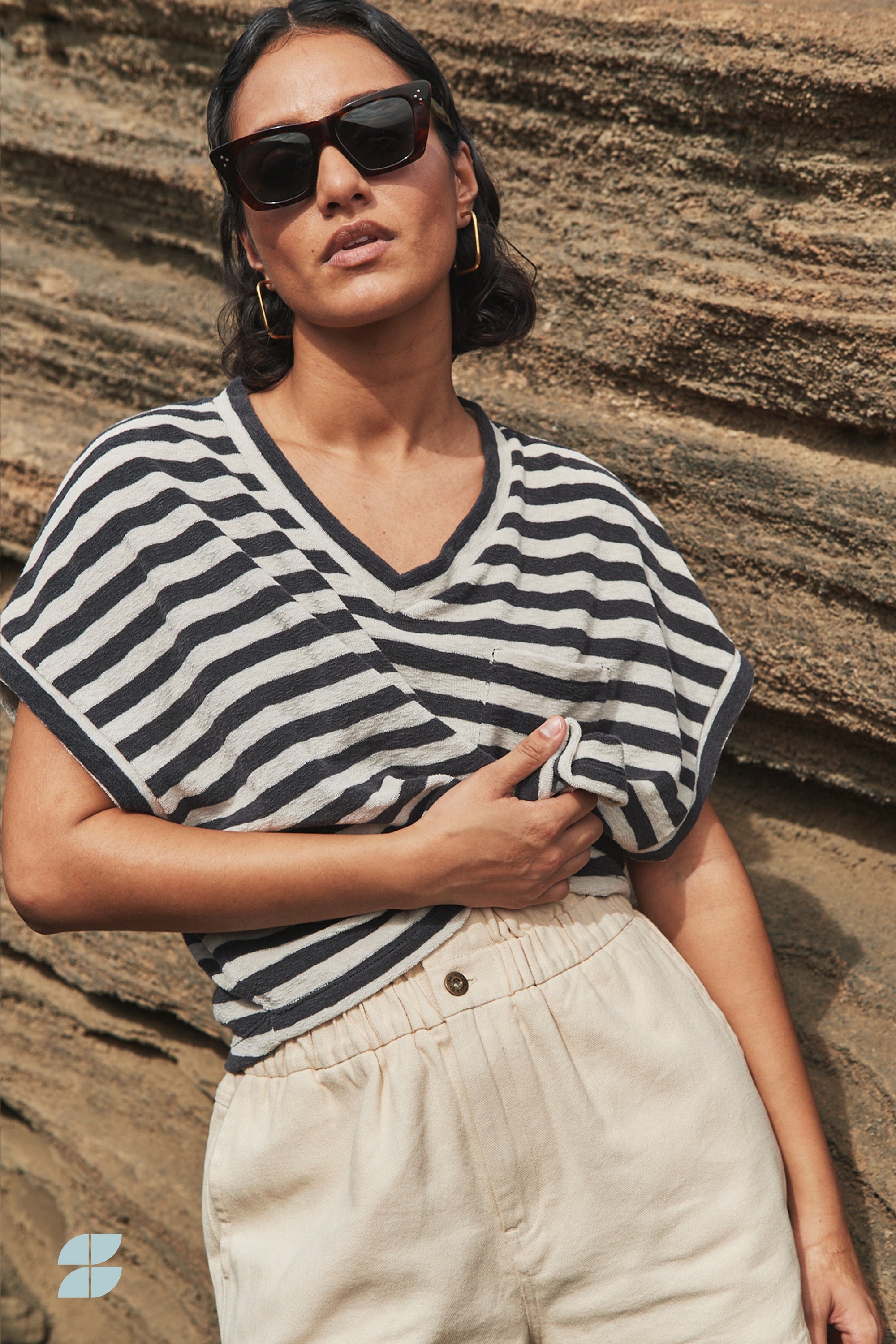 tammie slub stripe top | jet black